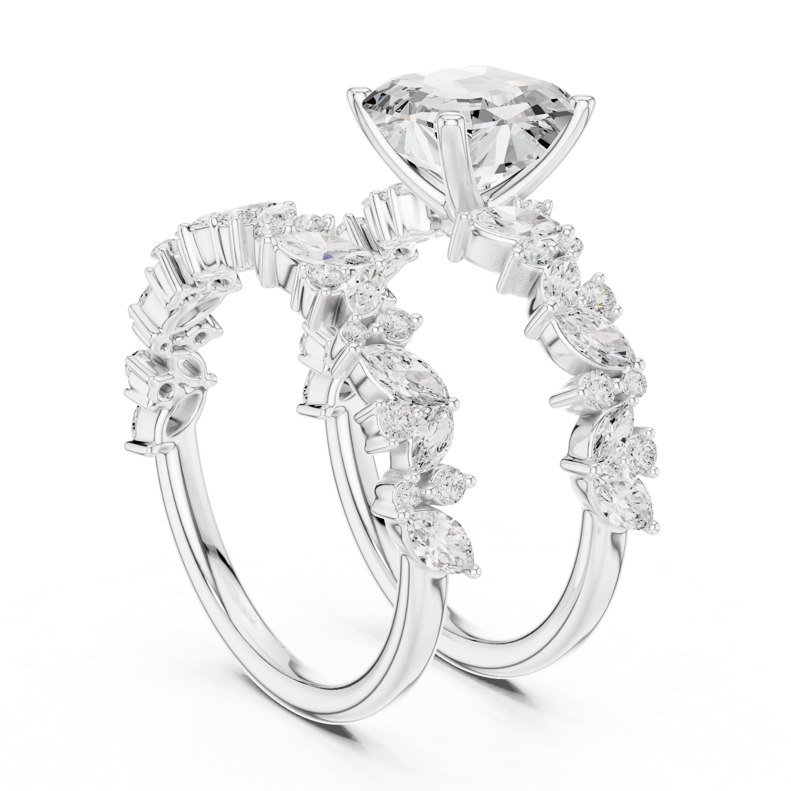 Asscher Cut Solitaire Engagement Ring with Floral Diamond Ring Enhancer