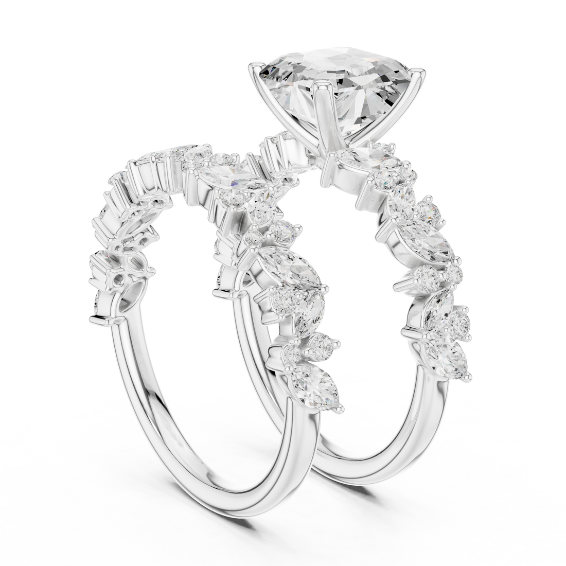 Asscher Cut Solitaire Engagement Ring with Floral Diamond Ring Enhancer