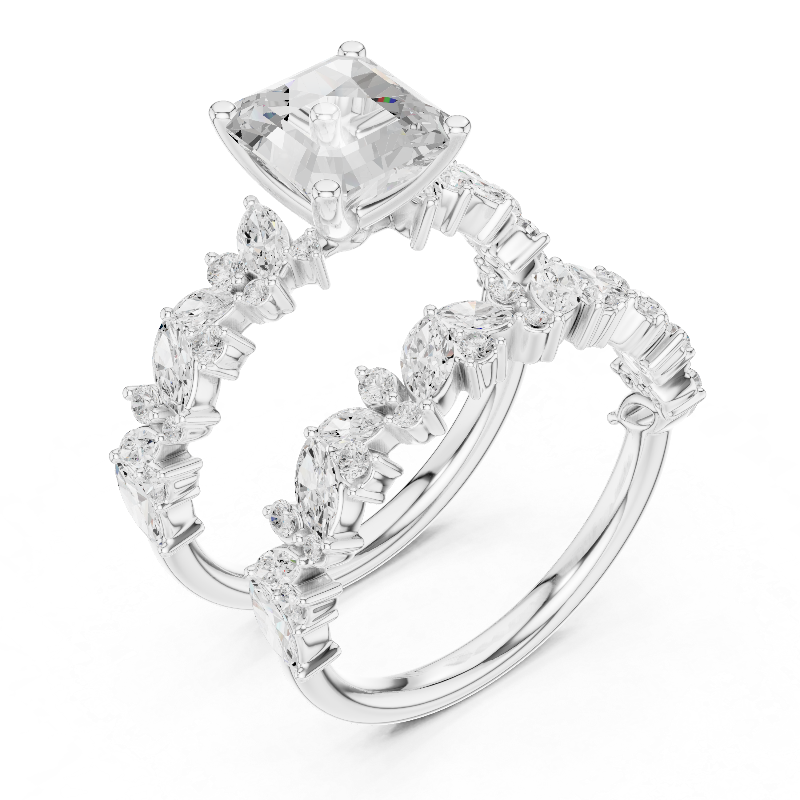 Asscher Cut Solitaire Engagement Ring with Floral Diamond Ring Enhancer