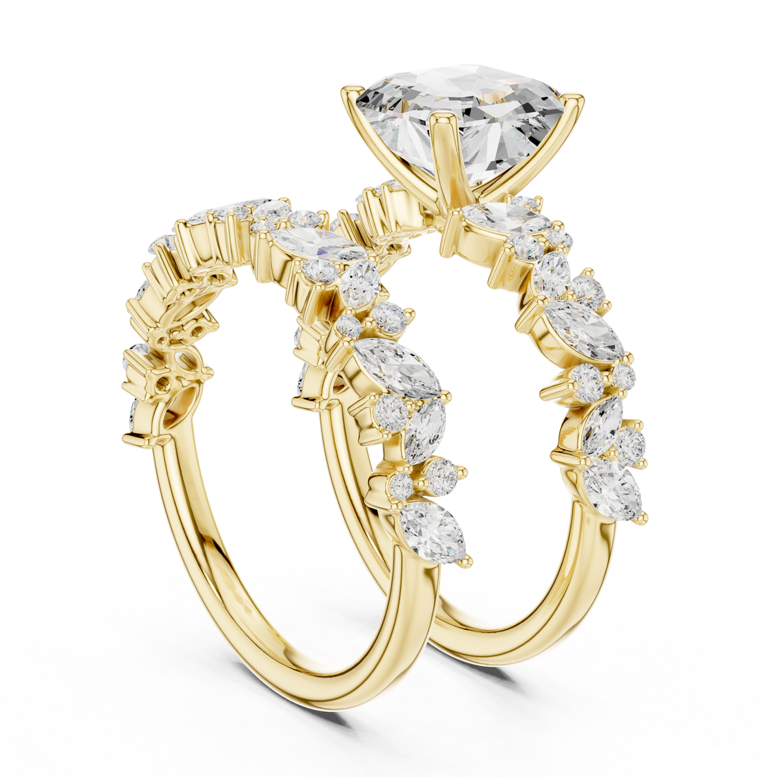 Asscher Cut Solitaire Engagement Ring with Floral Diamond Ring Enhancer