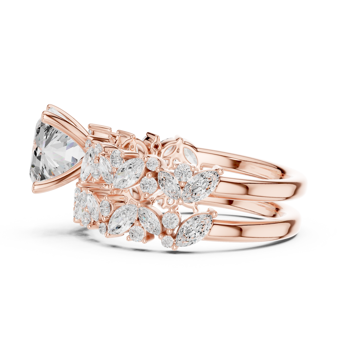 Asscher Cut Solitaire Engagement Ring with Floral Diamond Ring Enhancer