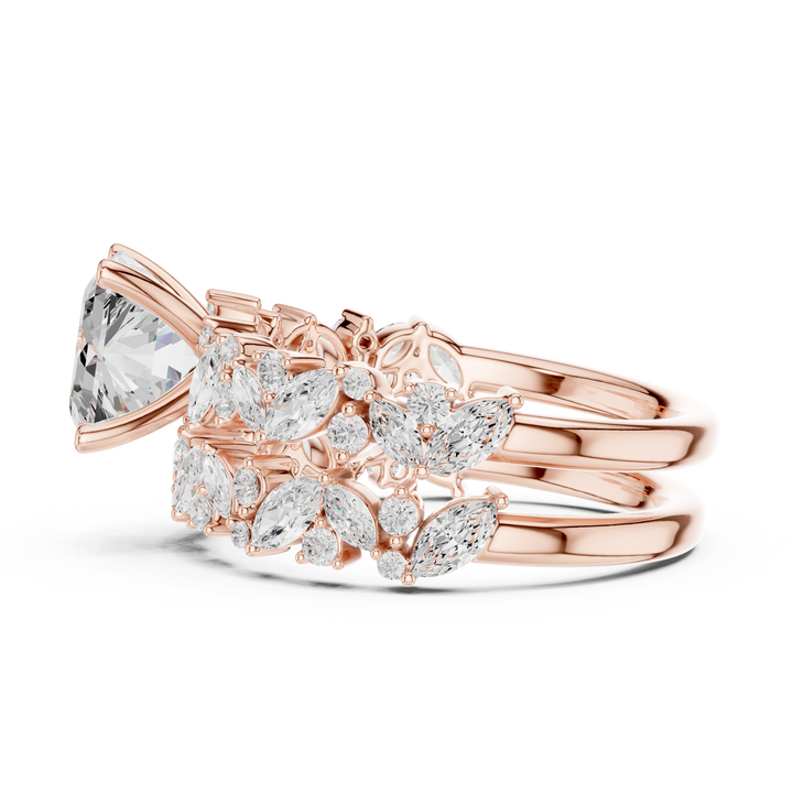 Asscher Cut Solitaire Engagement Ring with Floral Diamond Ring Enhancer