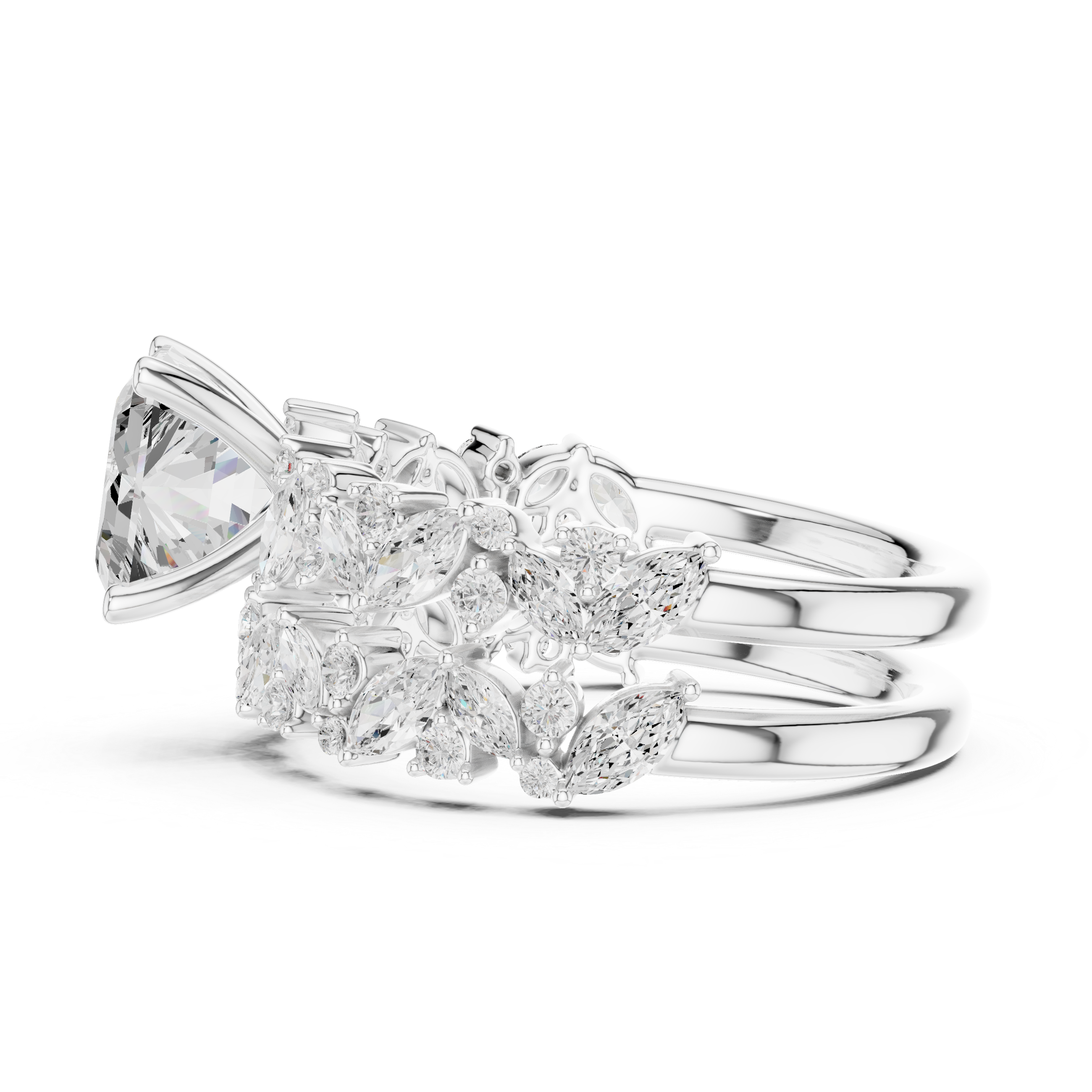 Asscher Cut Solitaire Engagement Ring with Floral Diamond Ring Enhancer