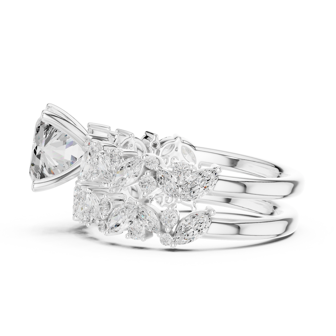 Asscher Cut Solitaire Engagement Ring with Floral Diamond Ring Enhancer