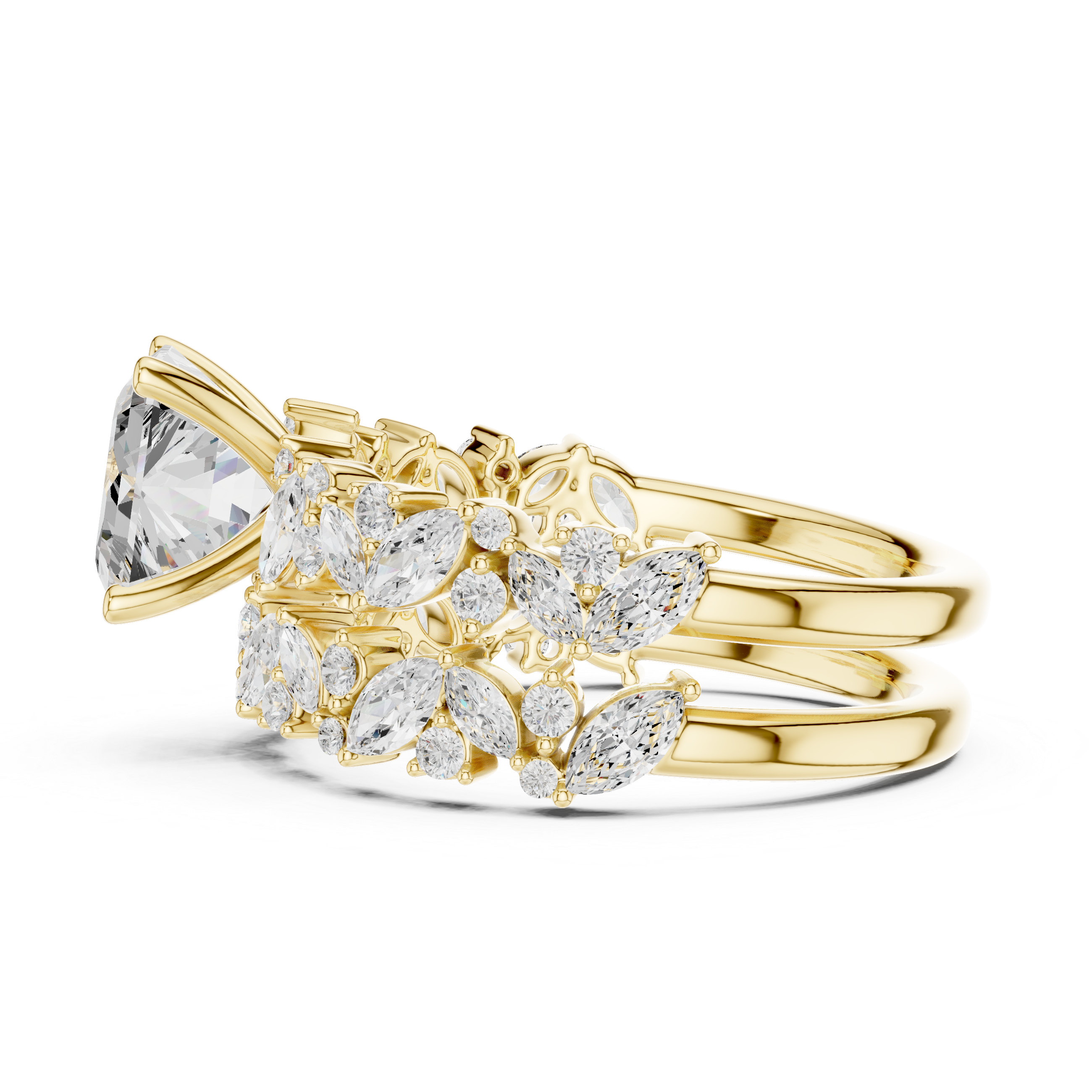 Asscher Cut Solitaire Engagement Ring with Floral Diamond Ring Enhancer