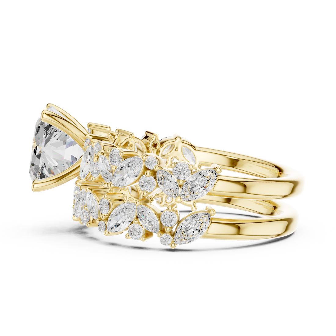 Asscher Cut Solitaire Engagement Ring with Floral Diamond Ring Enhancer