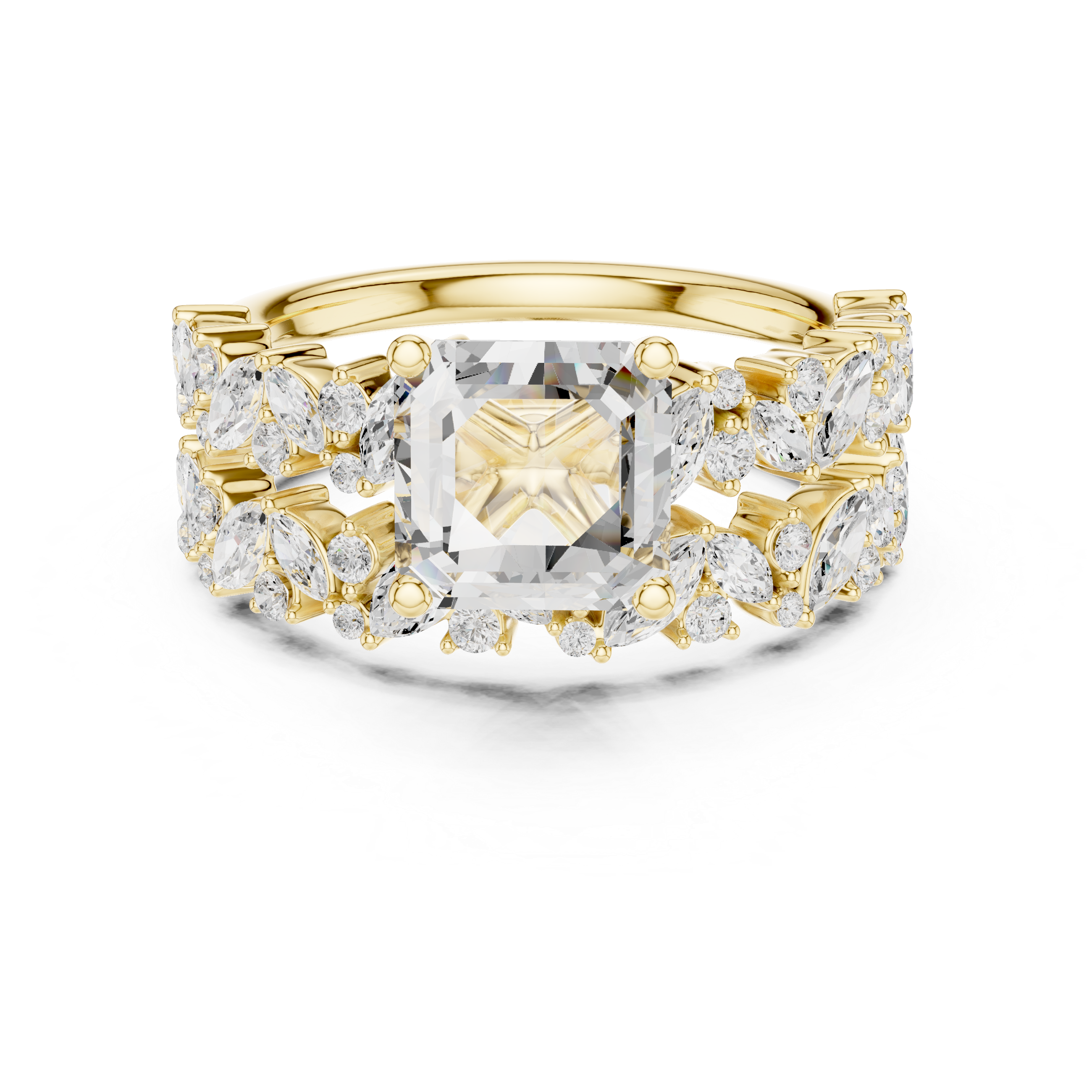 Asscher Cut Solitaire Engagement Ring with Floral Diamond Ring Enhancer