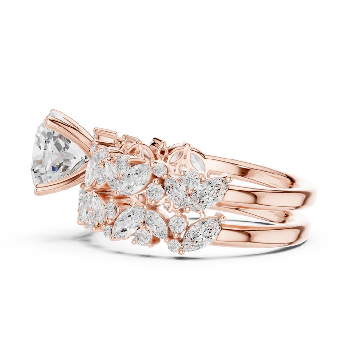 Cushion Cut Solitaire Engagement Ring with Floral Diamond Ring Enhancer