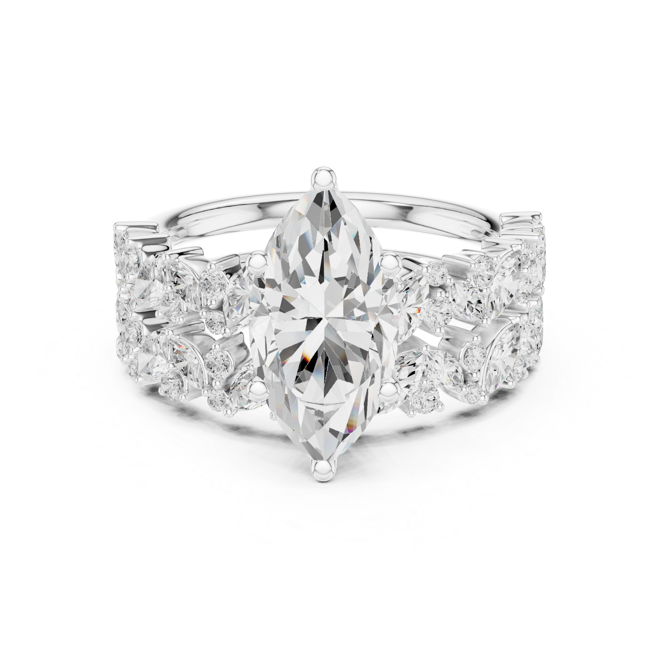 Marquise Cut Solitaire Engagement Ring with Floral Diamond Ring Enhancer
