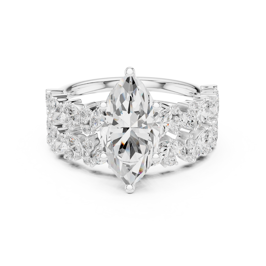 Marquise Cut Solitaire Engagement Ring with Floral Diamond Ring Enhancer