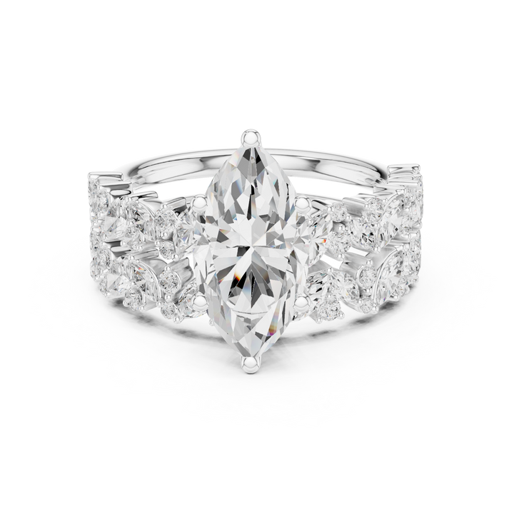 Marquise Cut Solitaire Engagement Ring with Floral Diamond Ring Enhancer