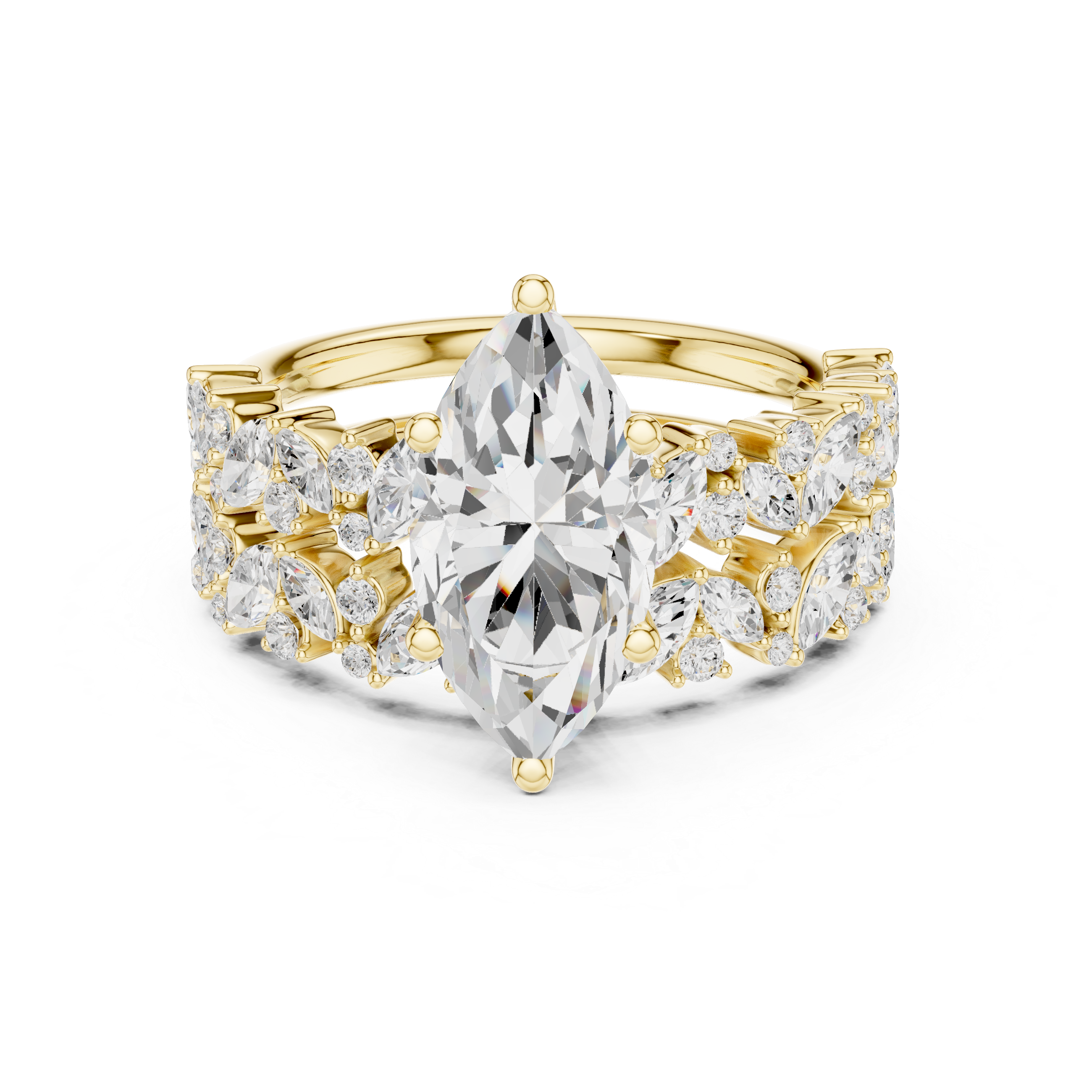 Marquise Cut Solitaire Engagement Ring with Floral Diamond Ring Enhancer