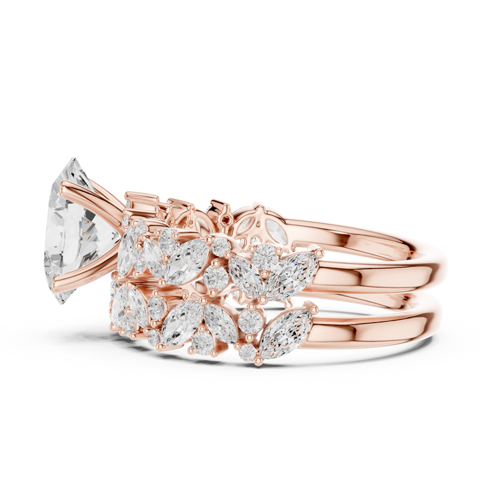Oval Cut Solitaire Engagement Ring with Floral Diamond Ring Enhancer