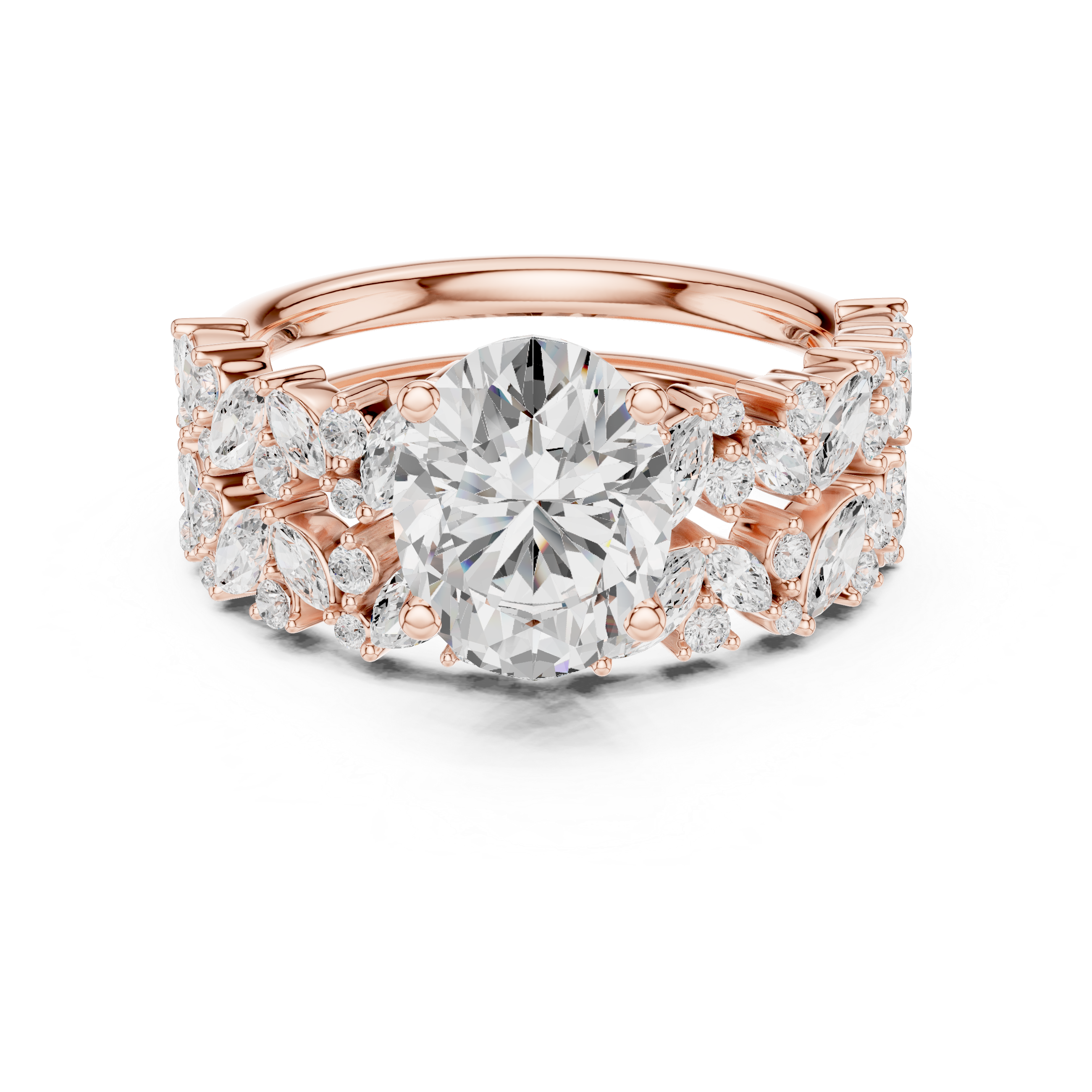 Oval Cut Solitaire Engagement Ring with Floral Diamond Ring Enhancer
