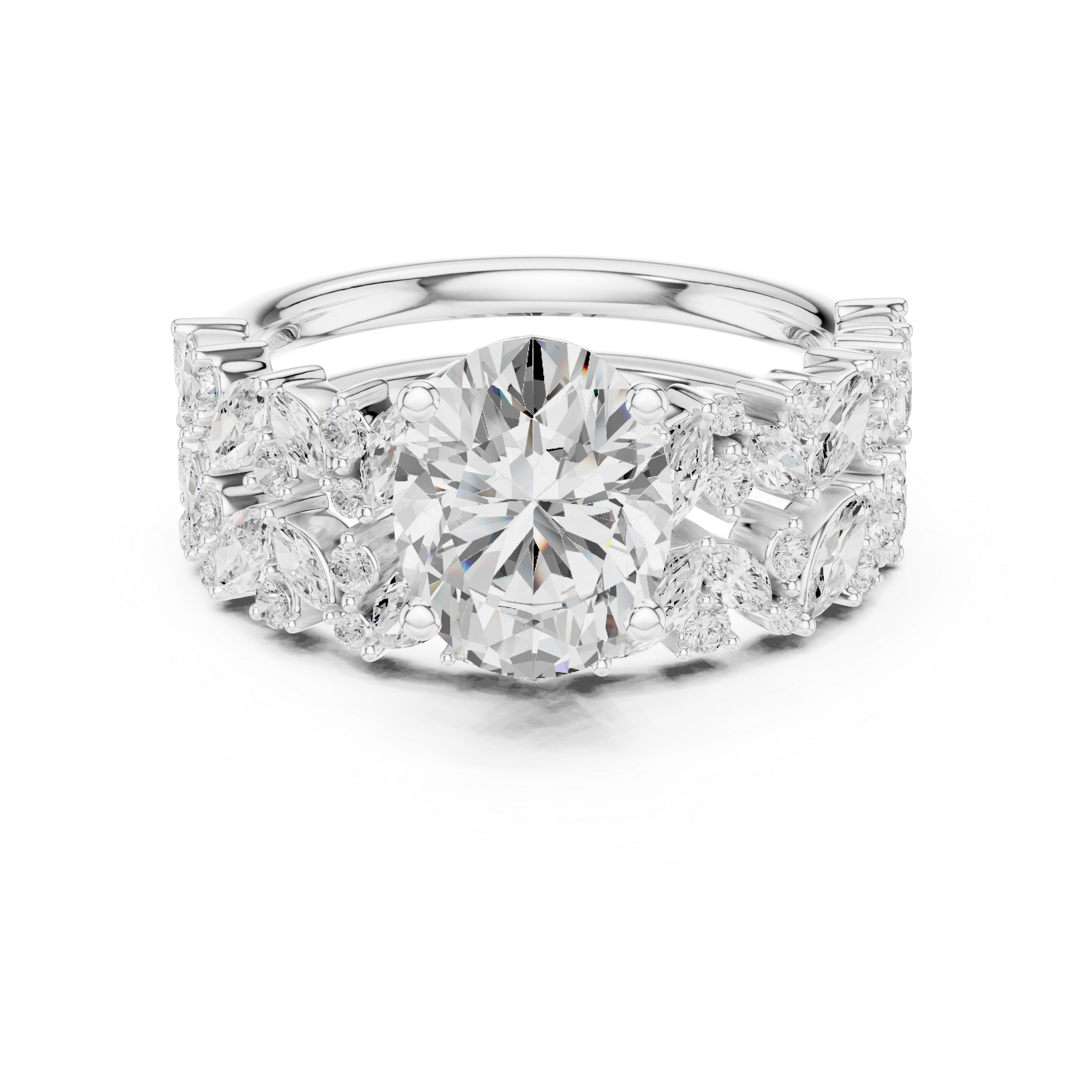 Oval Cut Solitaire Engagement Ring with Floral Diamond Ring Enhancer