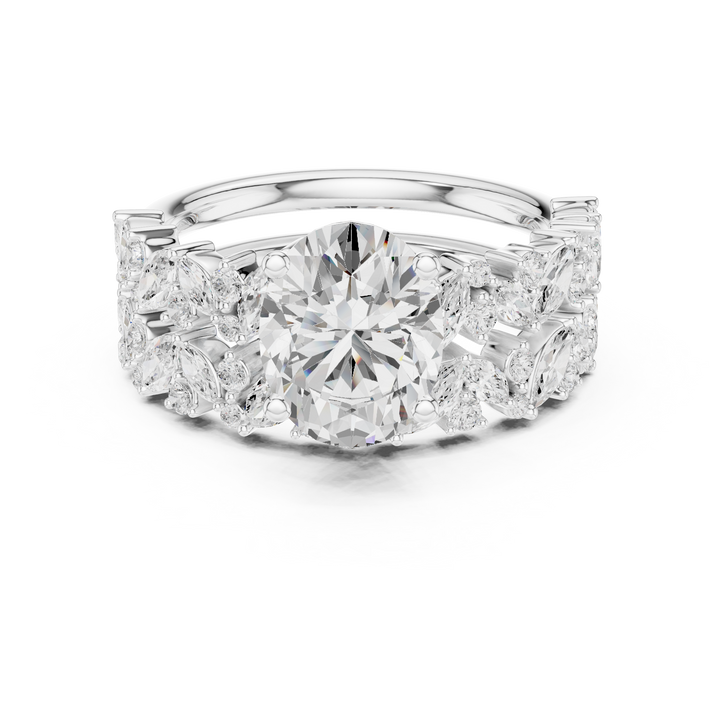 Oval Cut Solitaire Engagement Ring with Floral Diamond Ring Enhancer