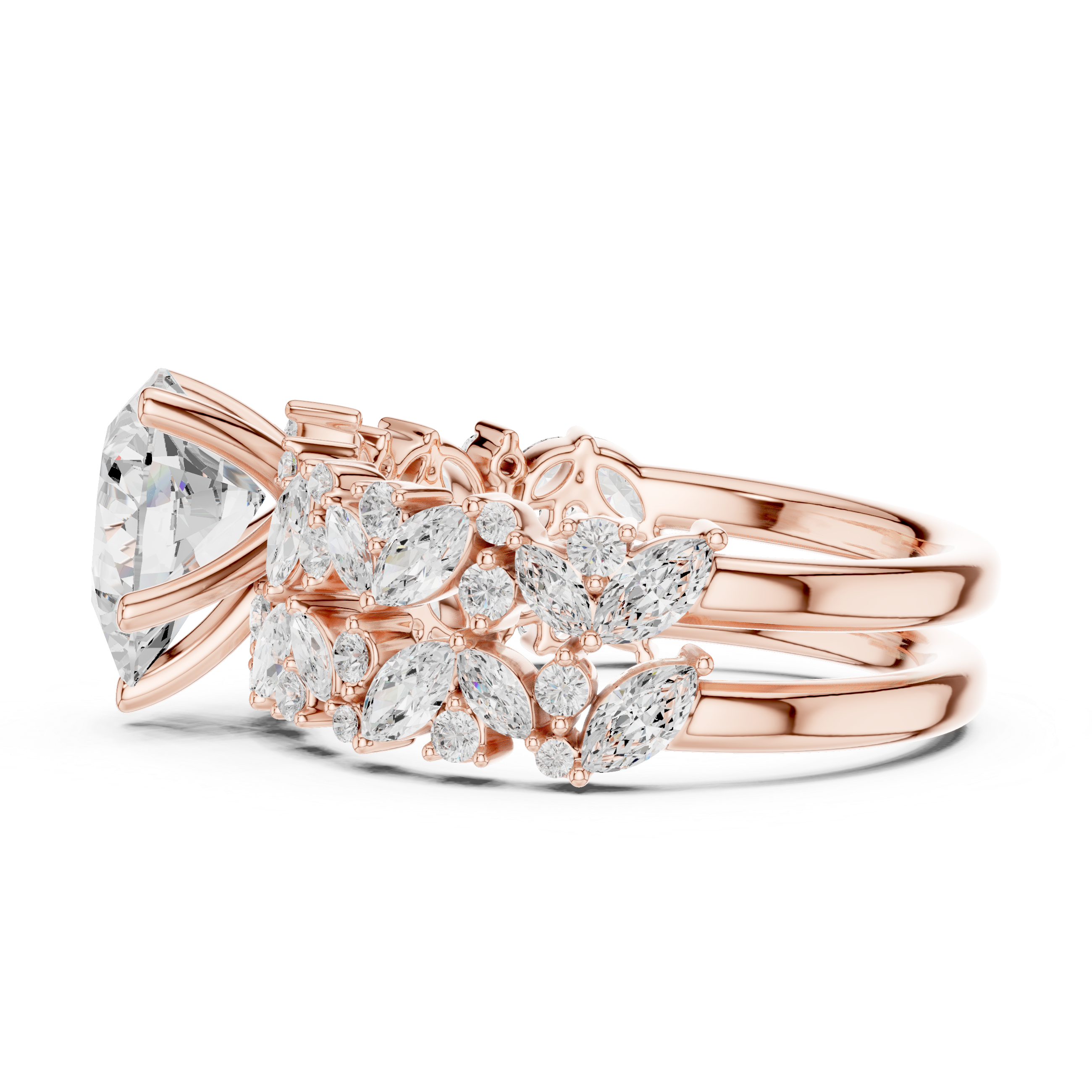 Pear Cut Solitaire Engagement Ring with Floral Diamond Ring Enhancer