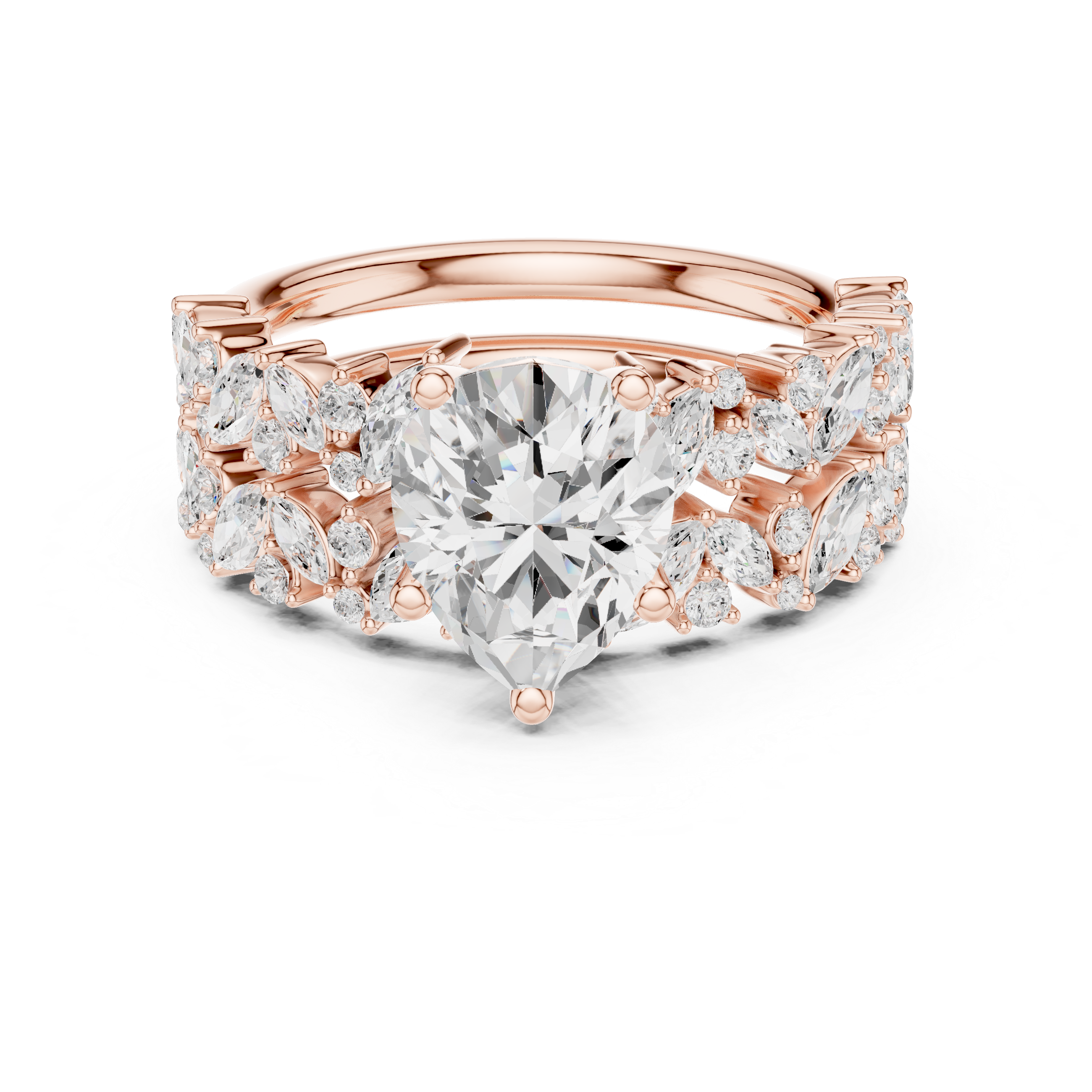 Pear Cut Solitaire Engagement Ring with Floral Diamond Ring Enhancer