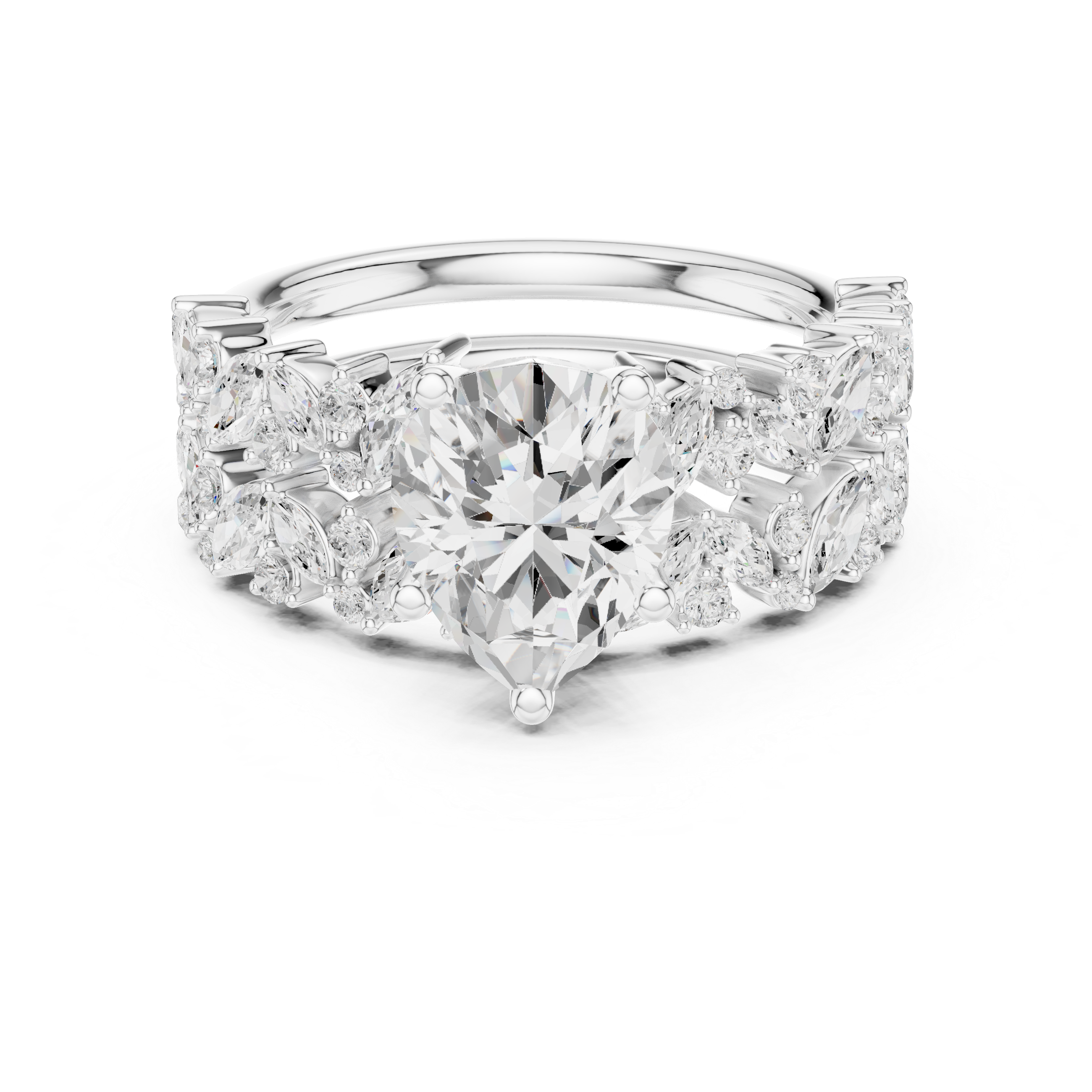 Pear Cut Solitaire Engagement Ring with Floral Diamond Ring Enhancer