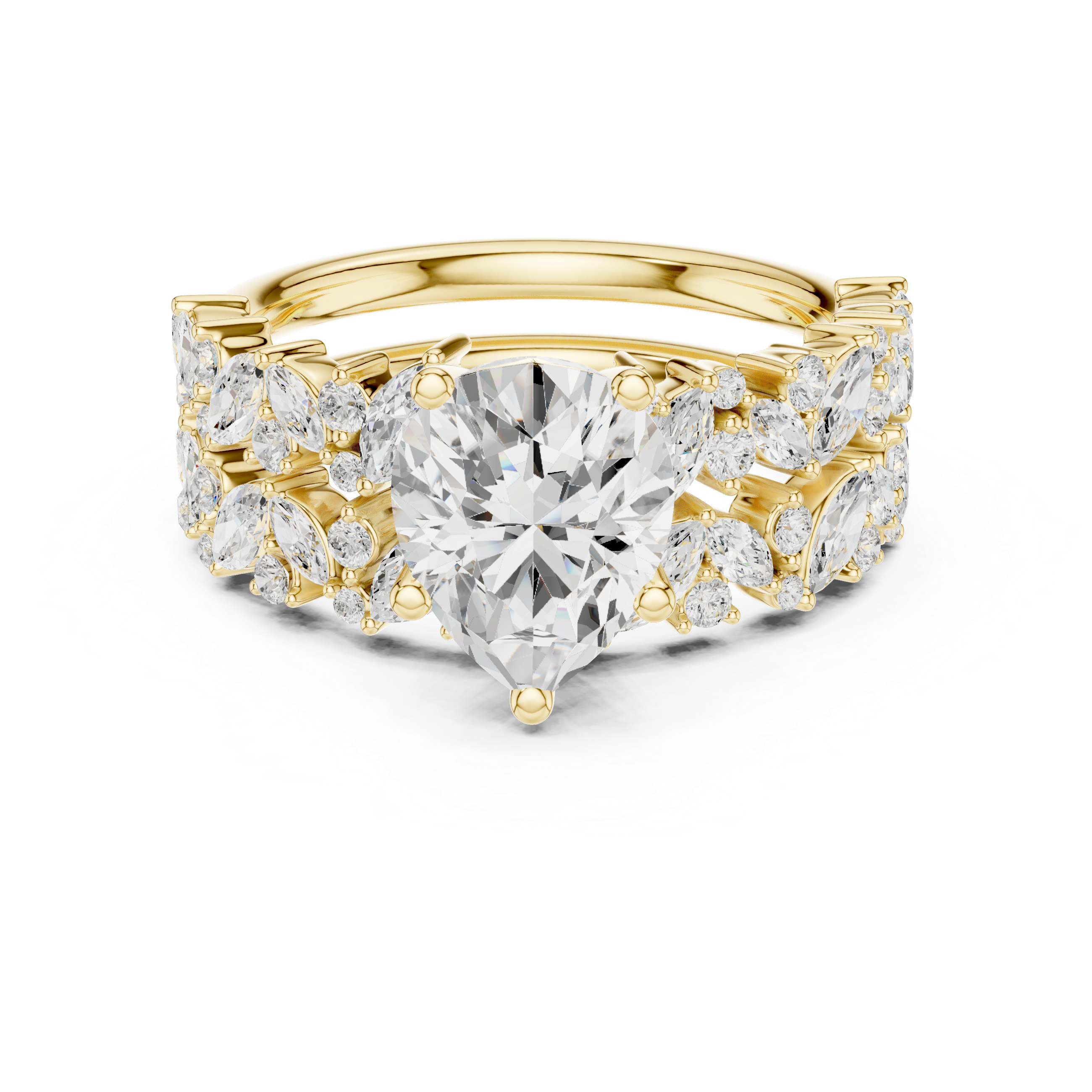 Pear Cut Solitaire Engagement Ring with Floral Diamond Ring Enhancer