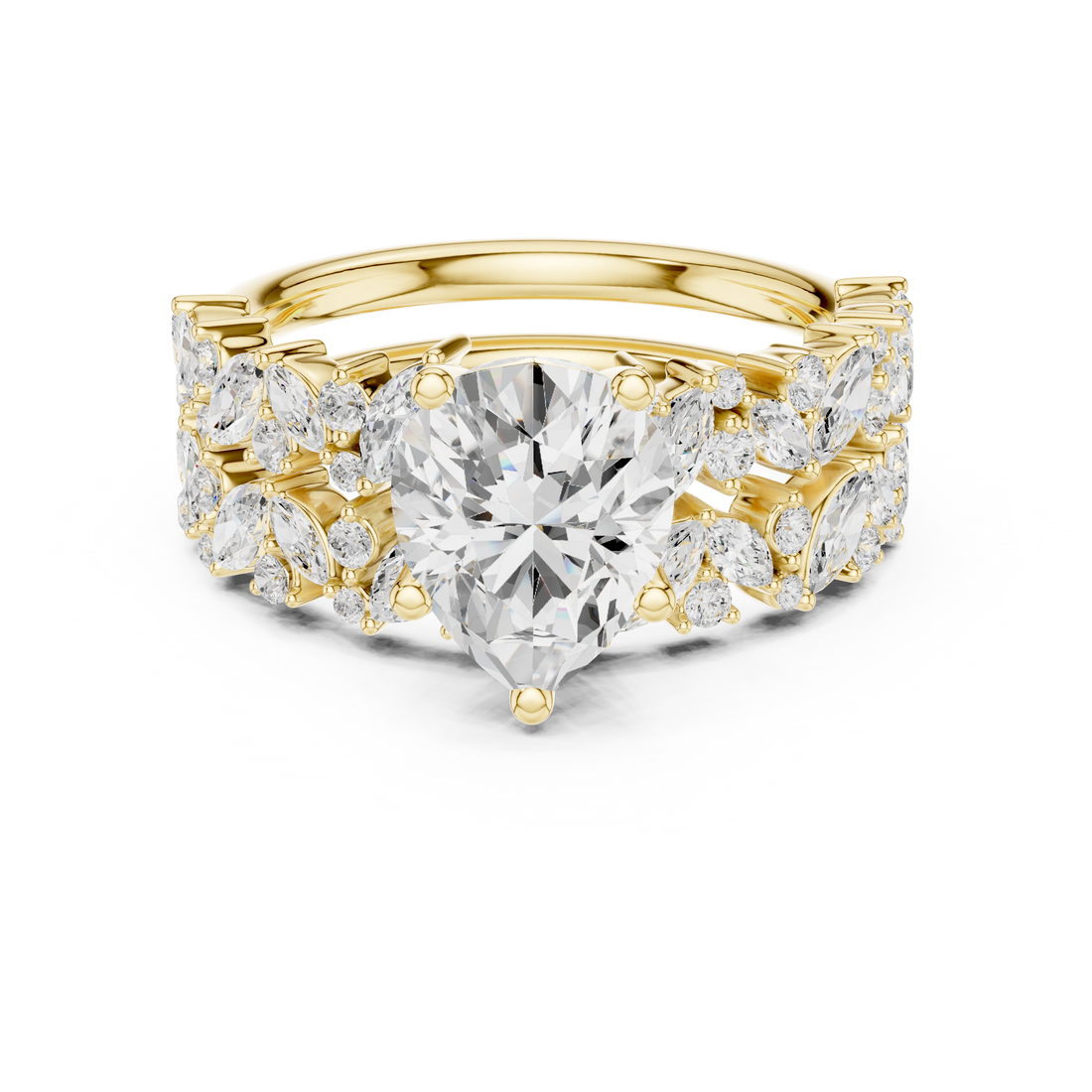 Pear Cut Solitaire Engagement Ring with Floral Diamond Ring Enhancer