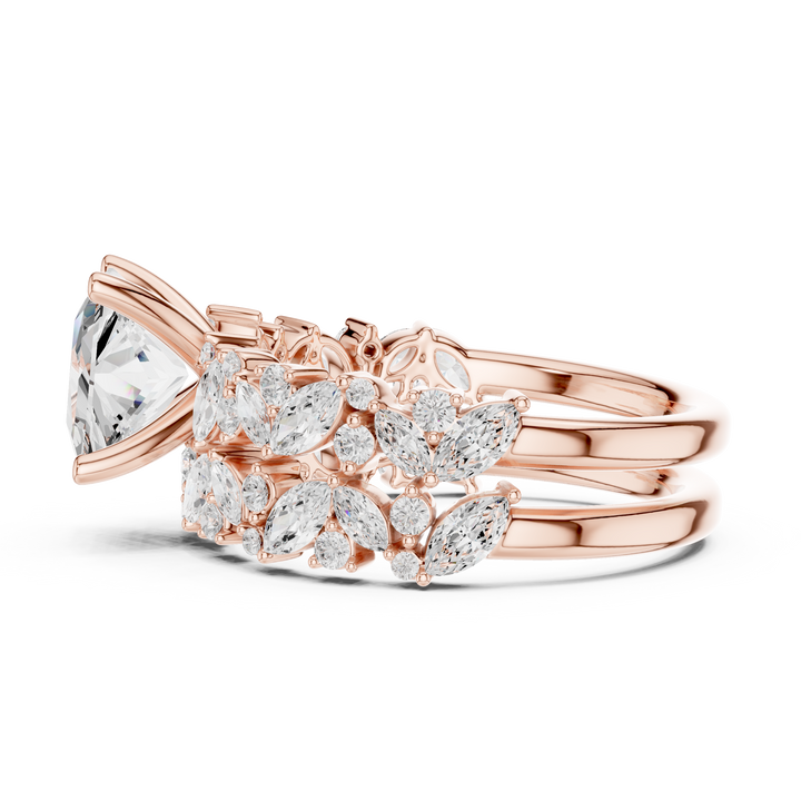 Princess Cut Solitaire Engagement Ring with Floral Diamond Ring Enhancer