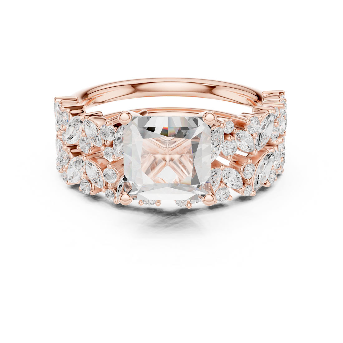 Princess Cut Solitaire Engagement Ring with Floral Diamond Ring Enhancer
