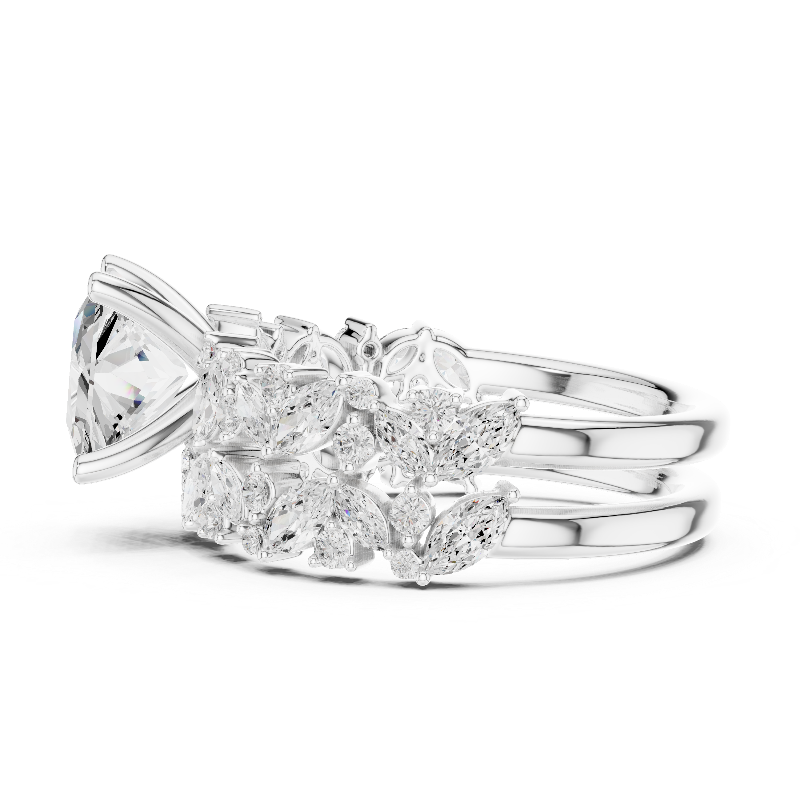 Princess Cut Solitaire Engagement Ring with Floral Diamond Ring Enhancer