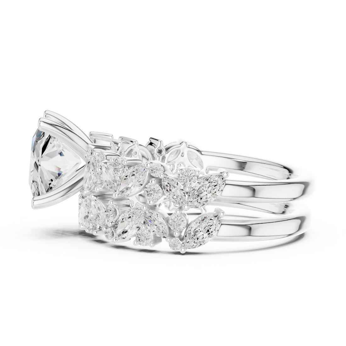 Princess Cut Solitaire Engagement Ring with Floral Diamond Ring Enhancer