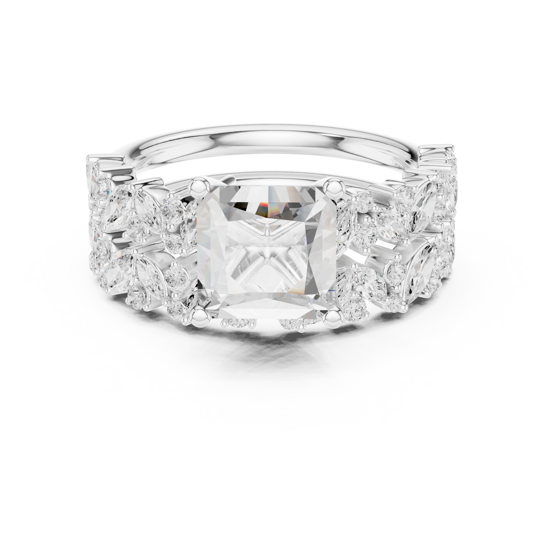 Princess Cut Solitaire Engagement Ring with Floral Diamond Ring Enhancer