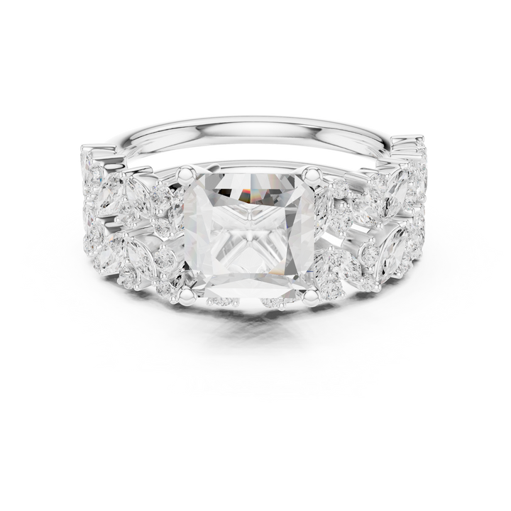 Princess Cut Solitaire Engagement Ring with Floral Diamond Ring Enhancer