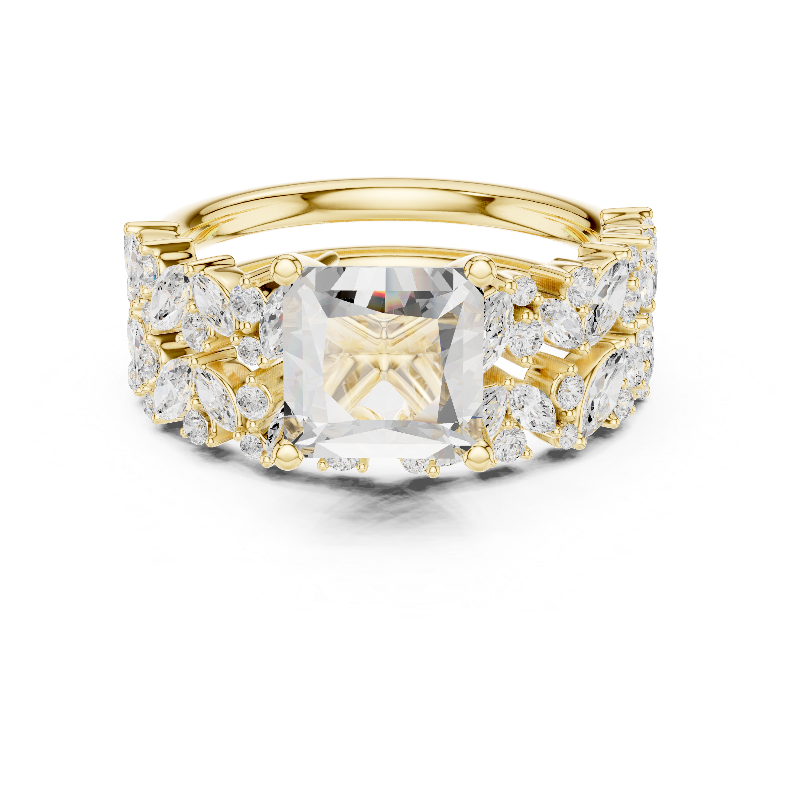 Princess Cut Solitaire Engagement Ring with Floral Diamond Ring Enhancer