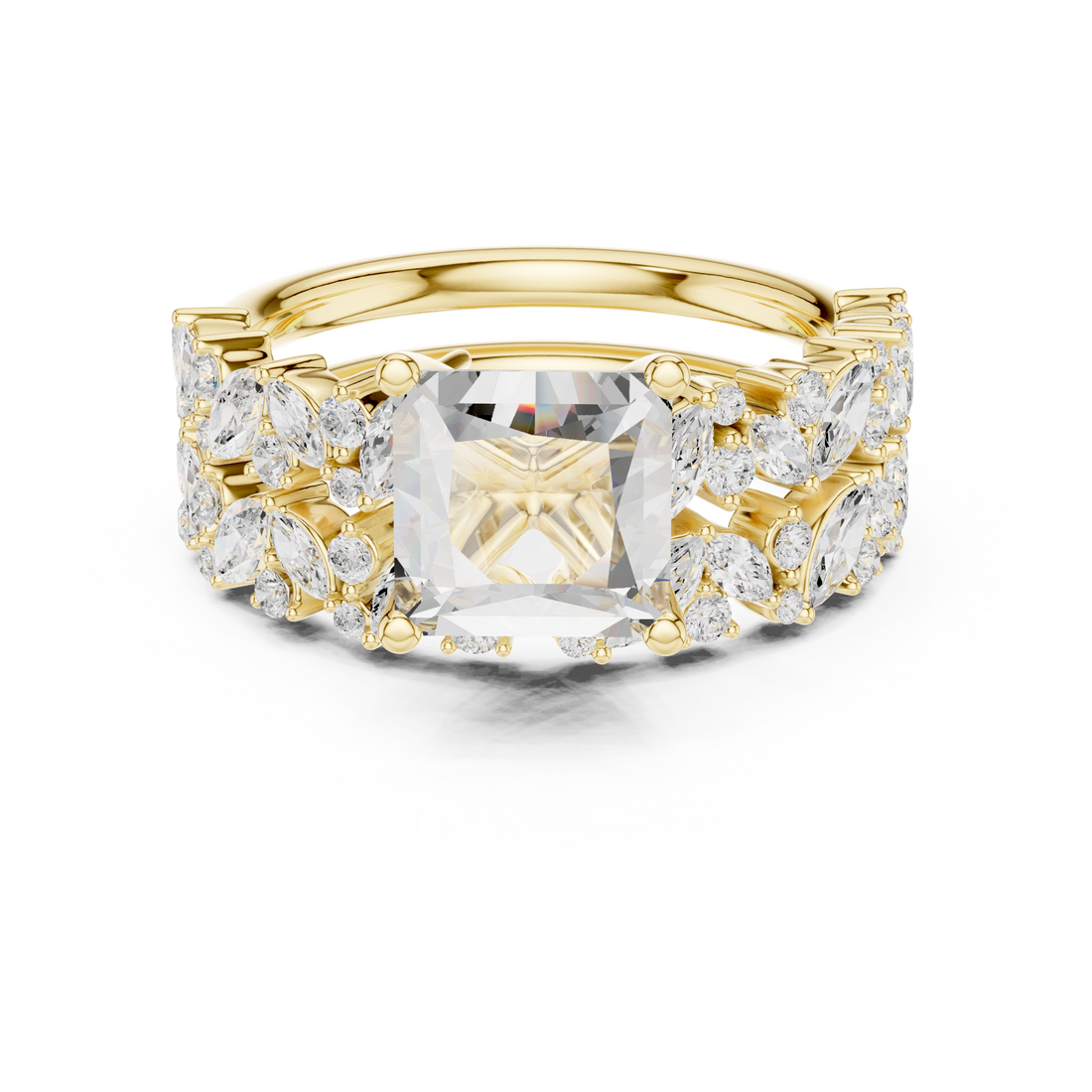 Princess Cut Solitaire Engagement Ring with Floral Diamond Ring Enhancer