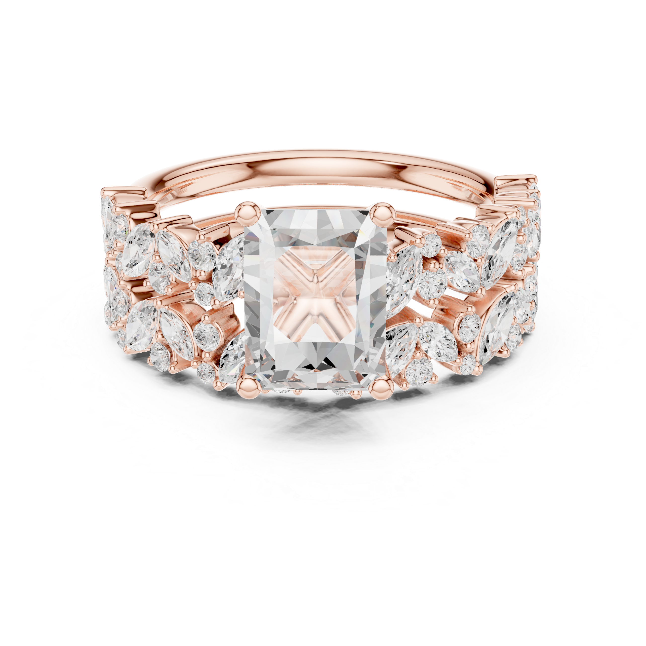 Radiant Cut Solitaire Engagement Ring with Floral Diamond Ring Enhancer