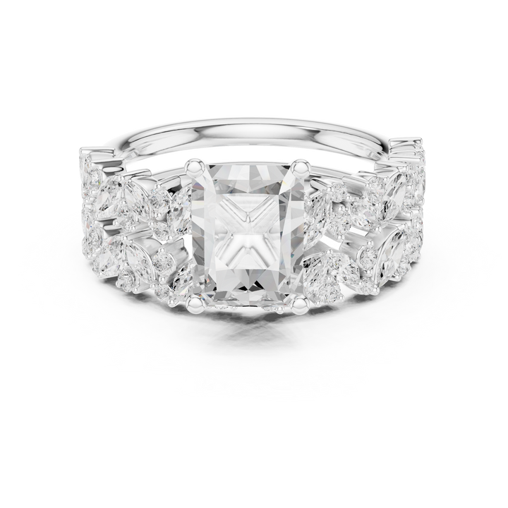 Radiant Cut Solitaire Engagement Ring with Floral Diamond Ring Enhancer