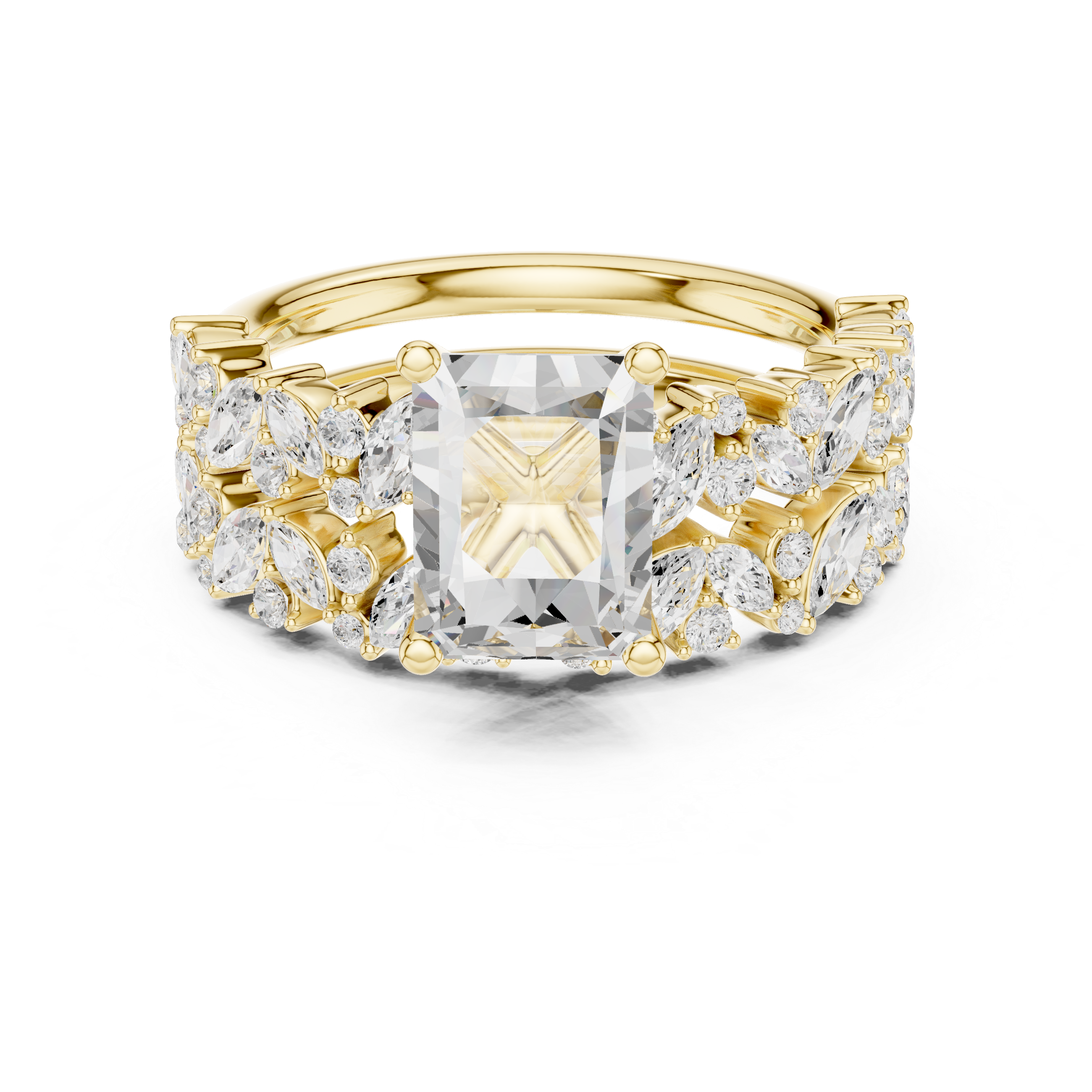 Radiant Cut Solitaire Engagement Ring with Floral Diamond Ring Enhancer