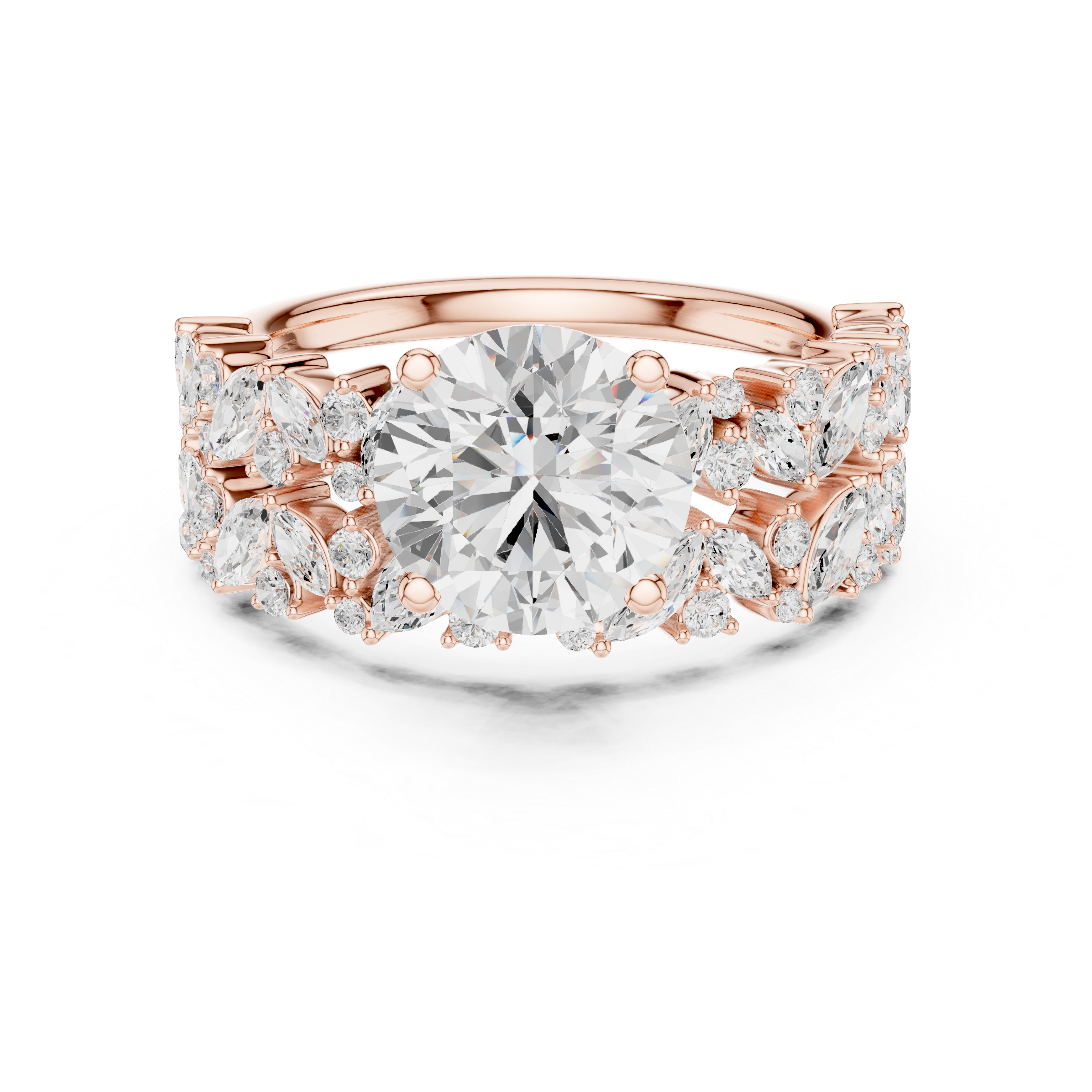 Round Cut Solitaire Engagement Ring with Floral Diamond Ring Enhancer