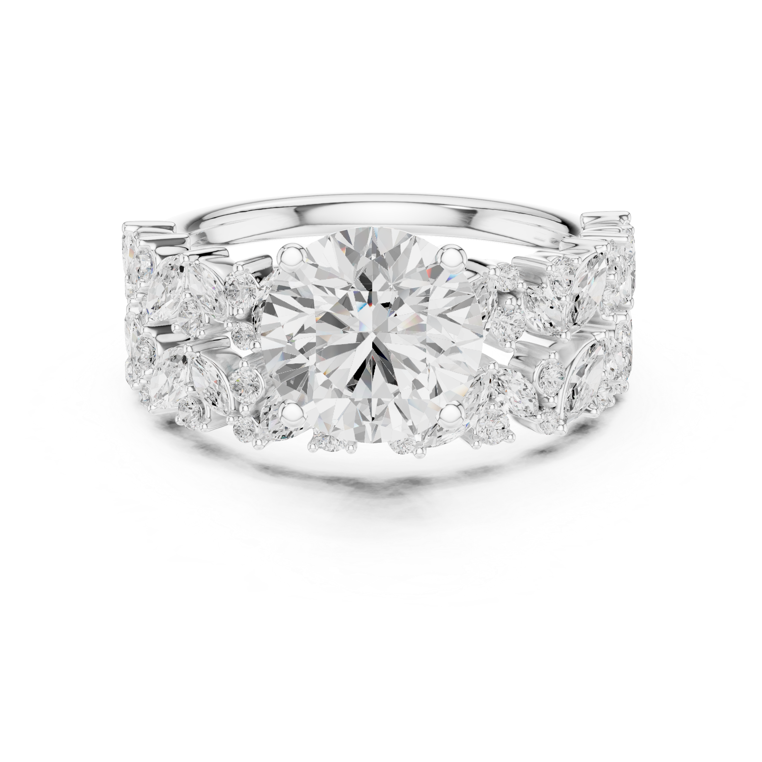 Round Cut Solitaire Engagement Ring with Floral Diamond Ring Enhancer