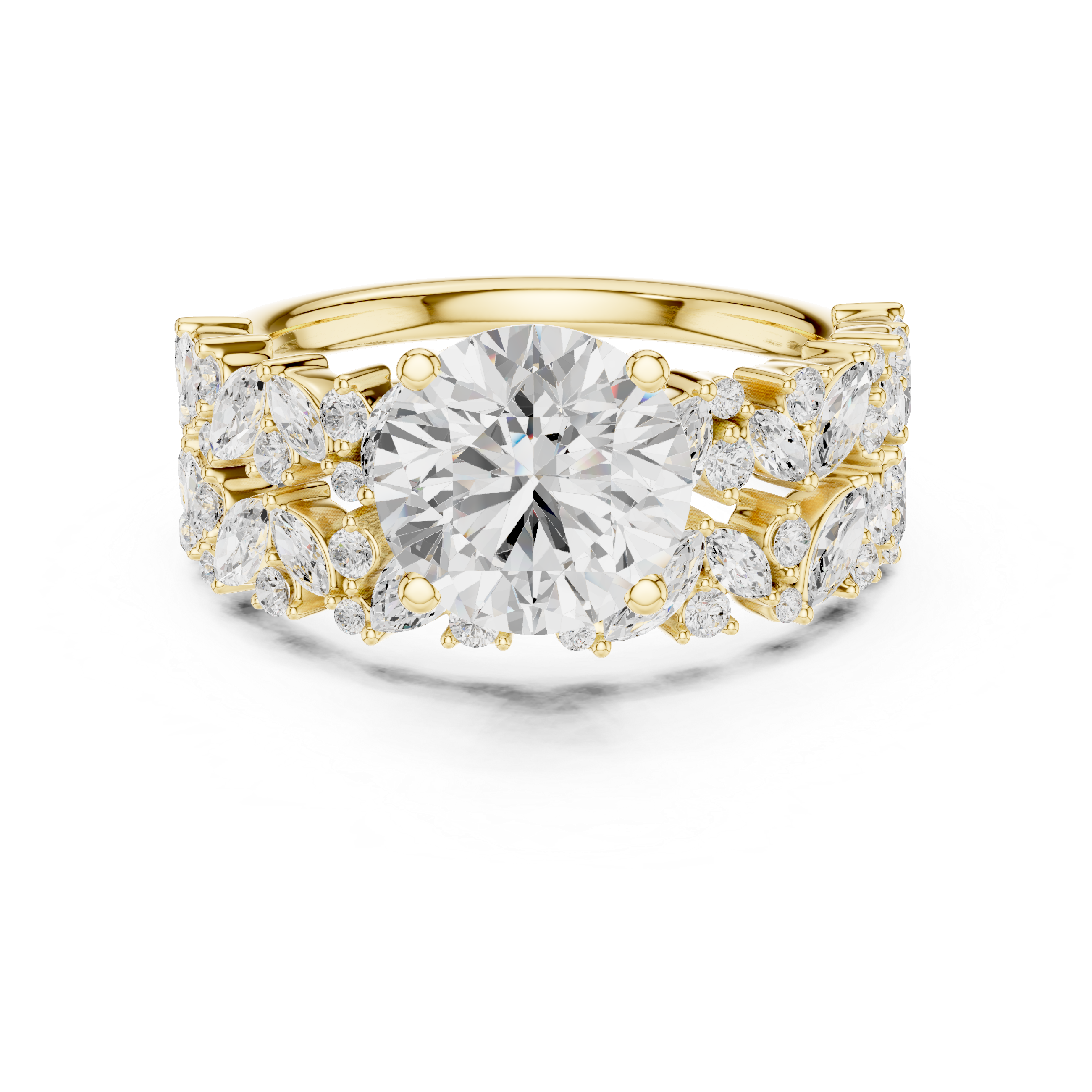 Round Cut Solitaire Engagement Ring with Floral Diamond Ring Enhancer