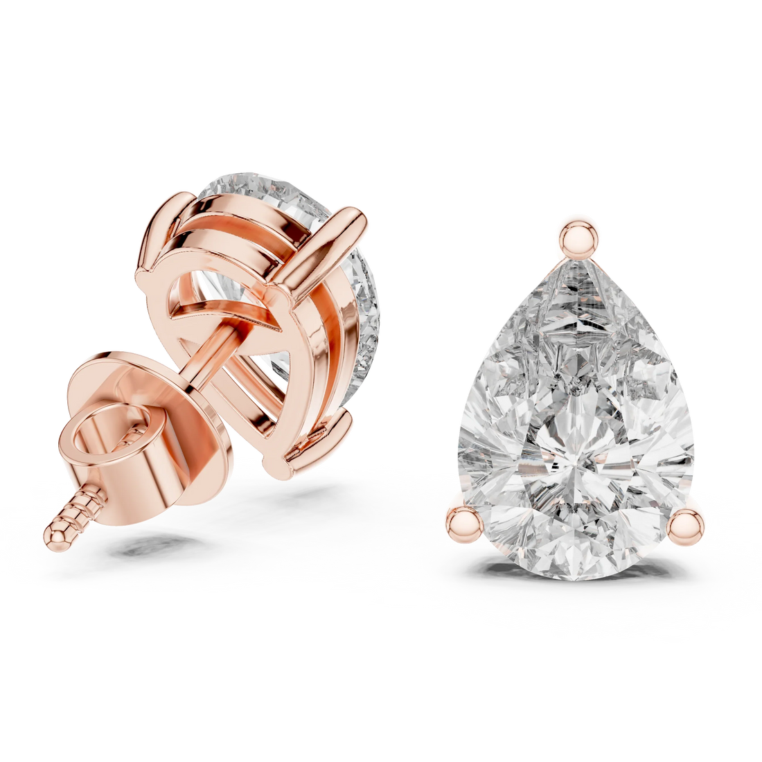 Elegant Teardrop Pear Solitaire Diamond Stud Earrings