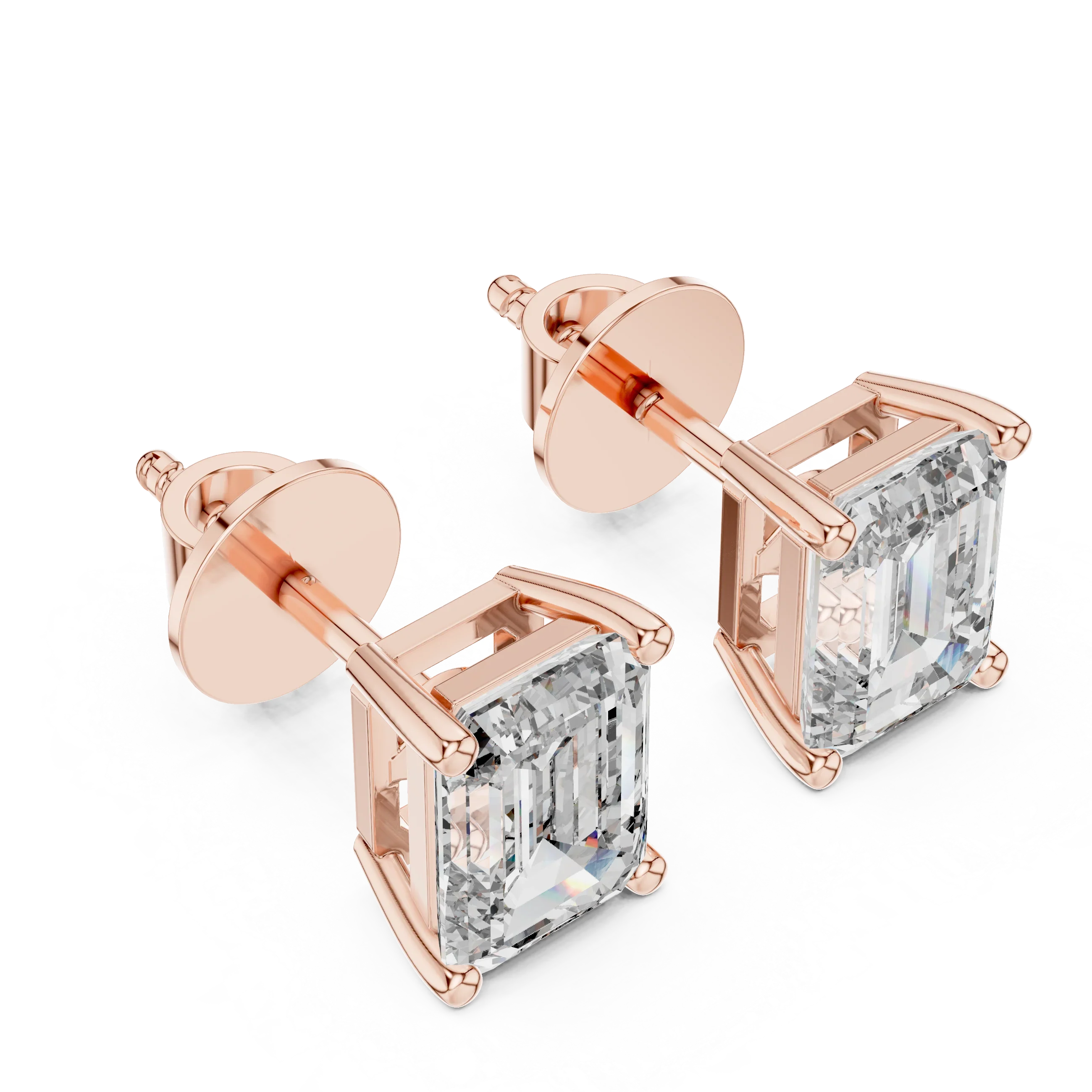Radiant Emerald Solitaire Diamond Stud Earrings