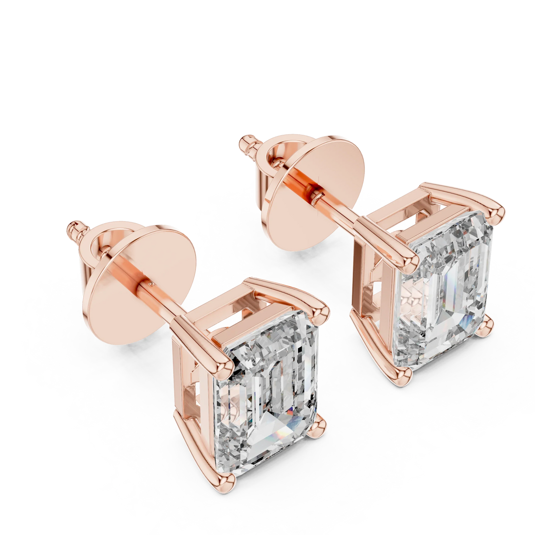 Radiant Emerald Solitaire Diamond Stud Earrings