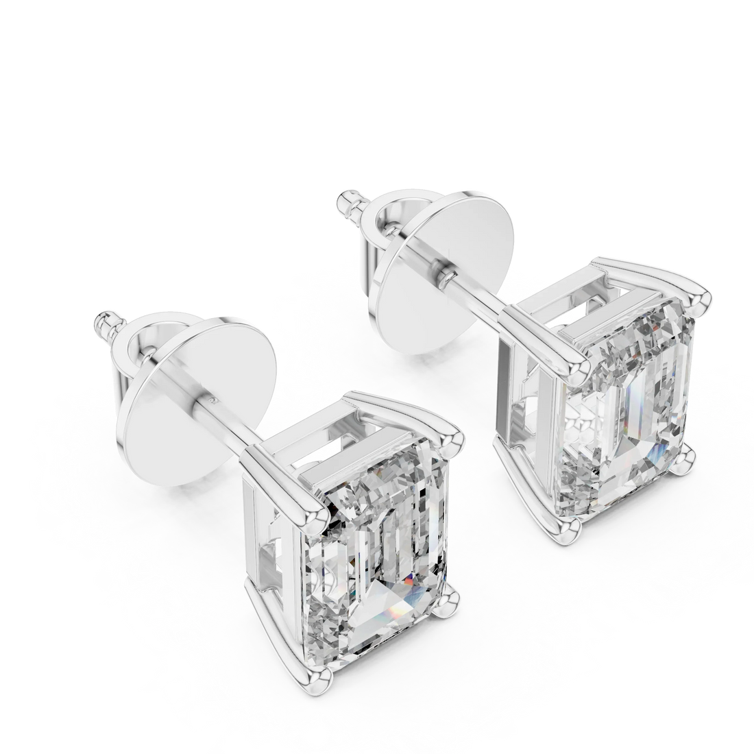 Radiant Emerald Solitaire Diamond Stud Earrings