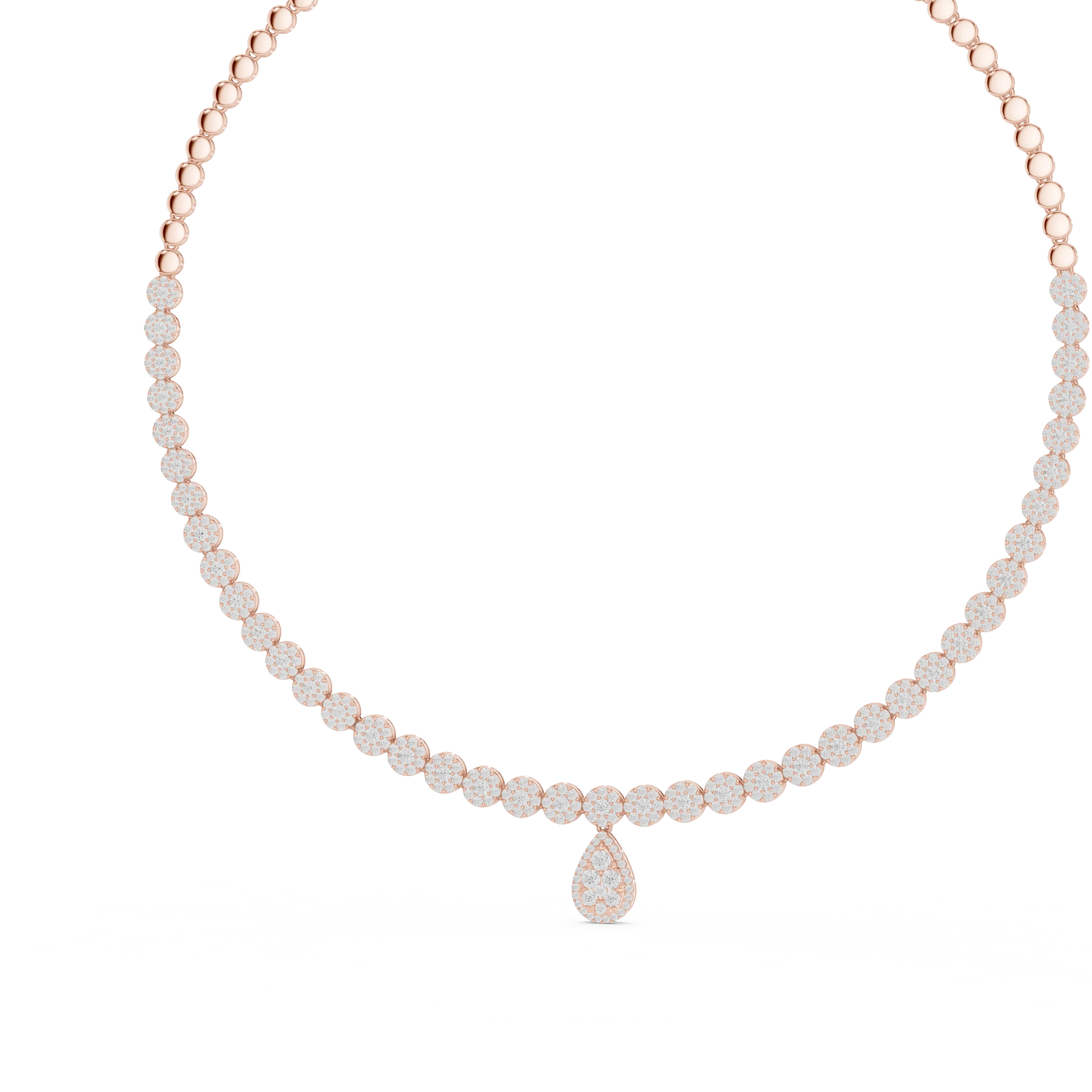 Round Diamond Tennis Necklace with Pear Drop Pendant