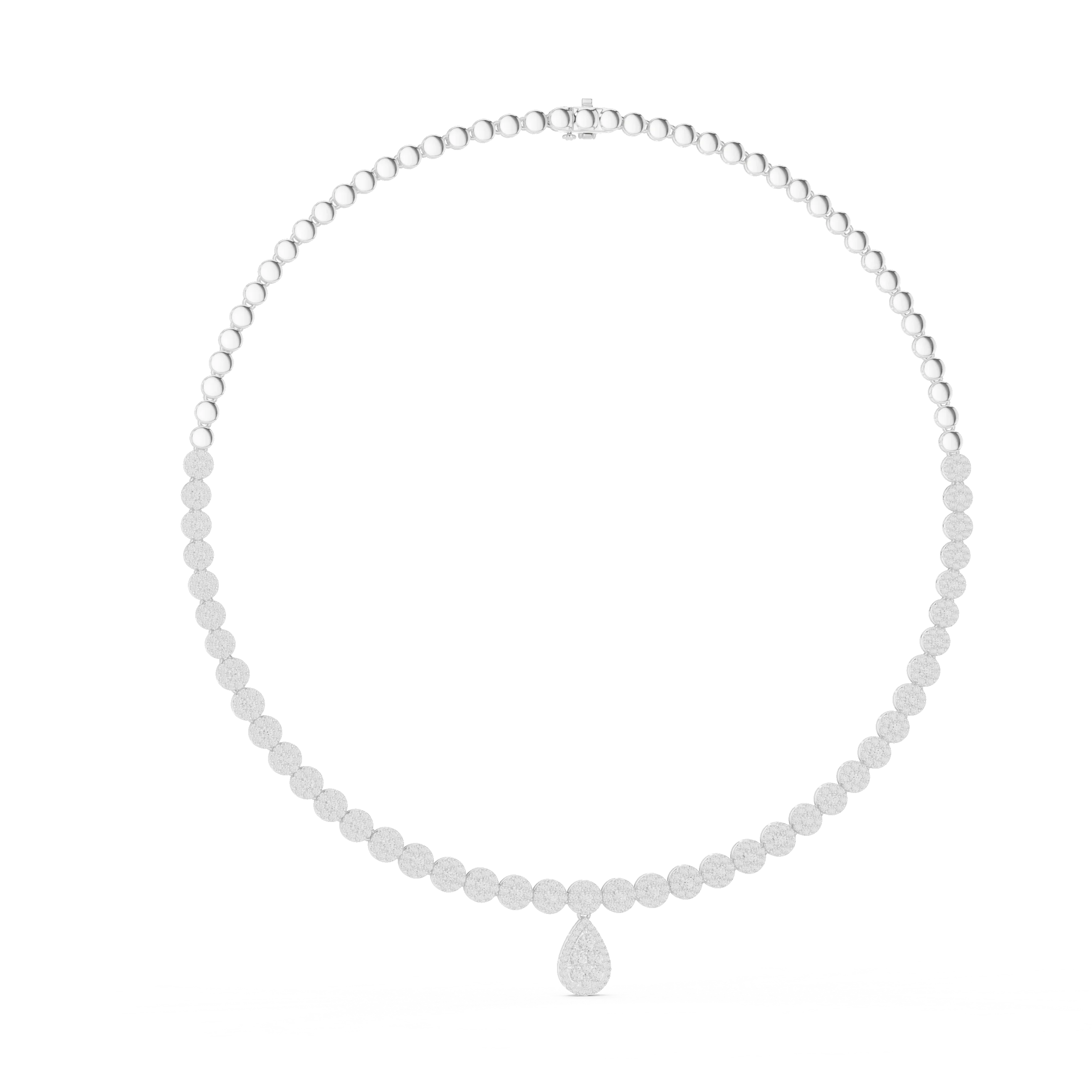 Round Diamond Tennis Necklace with Pear Drop Pendant