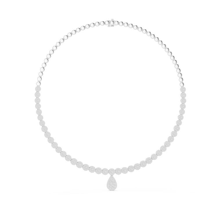 Round Diamond Tennis Necklace with Pear Drop Pendant