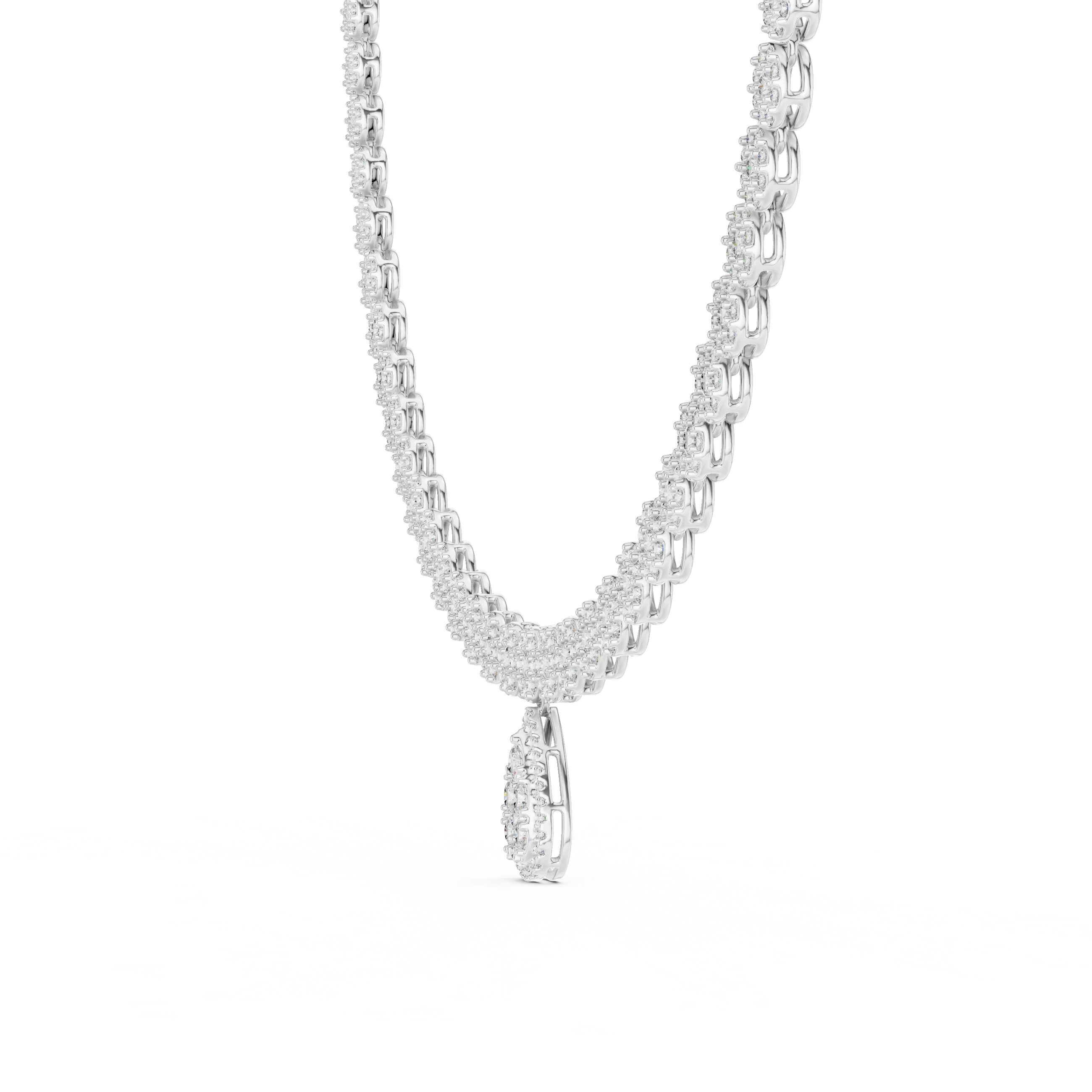 Round Diamond Tennis Necklace with Pear Drop Pendant