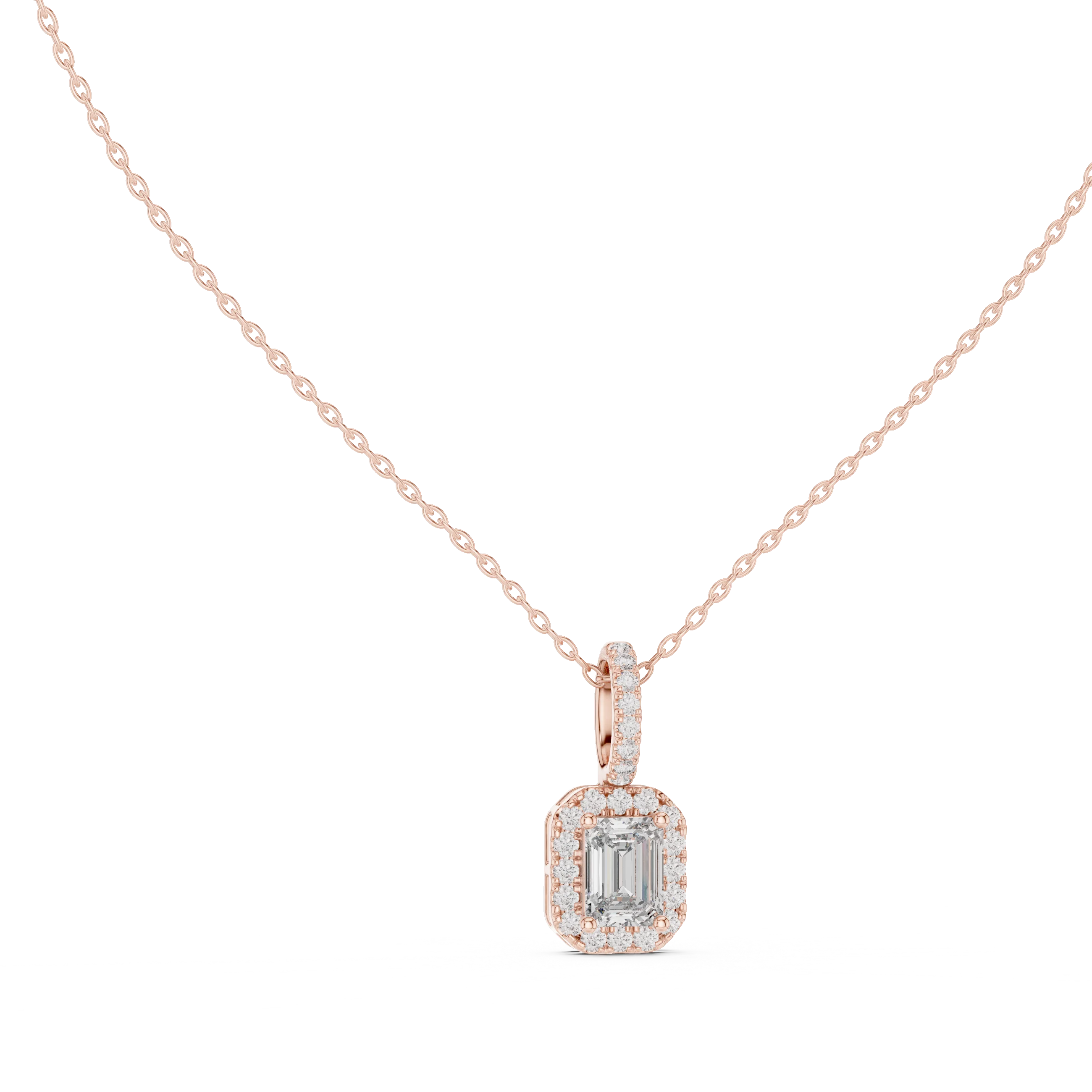 Radiant Halo Emerald Diamond Pendant