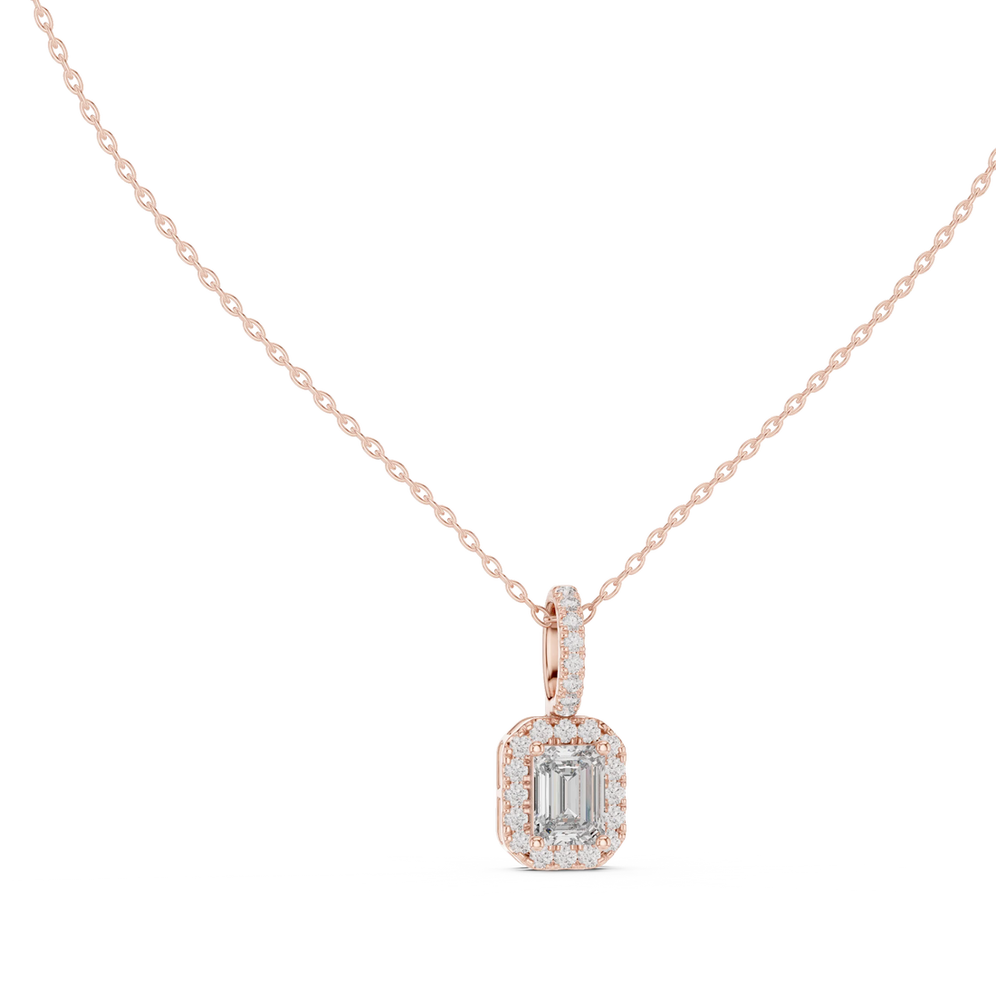 Radiant Halo Emerald Diamond Pendant