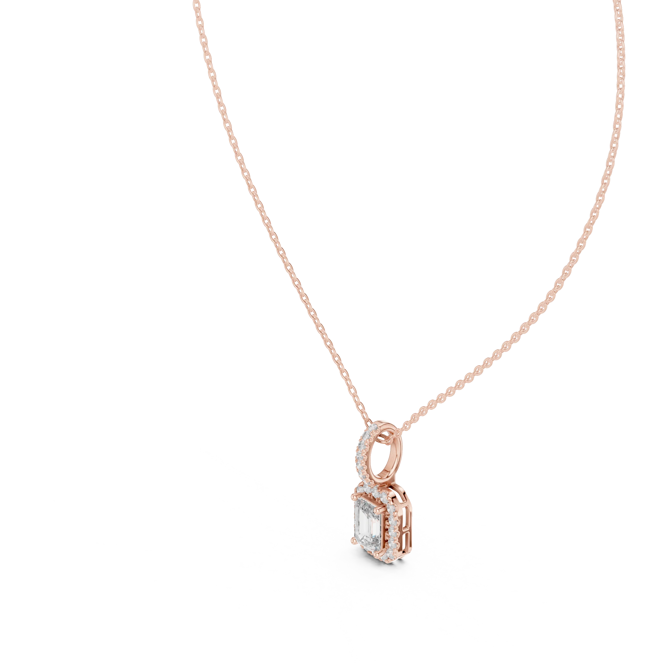 Radiant Halo Emerald Diamond Pendant